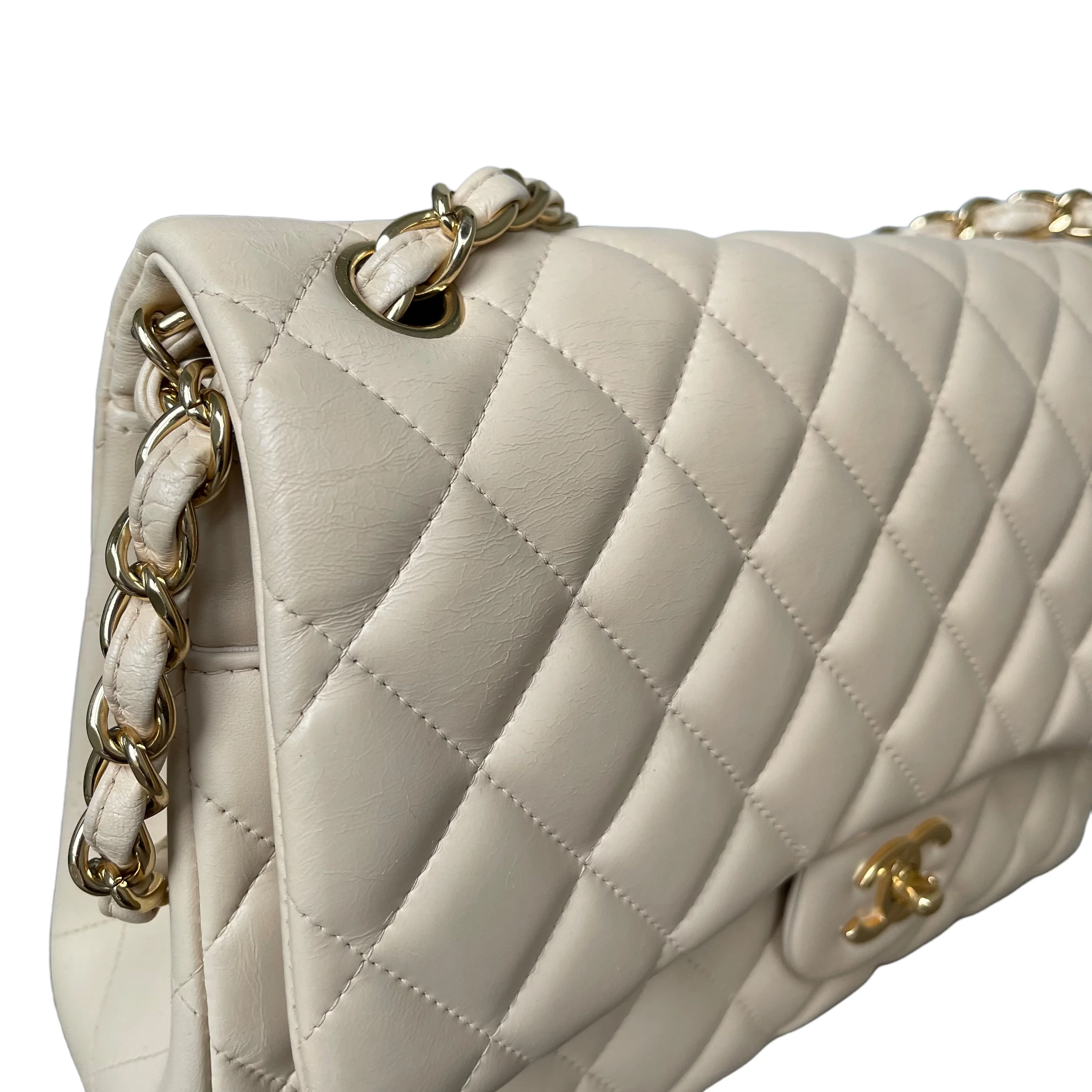 Chanel Double Flap Jumbo Beige Lambskin GHW - Image 11