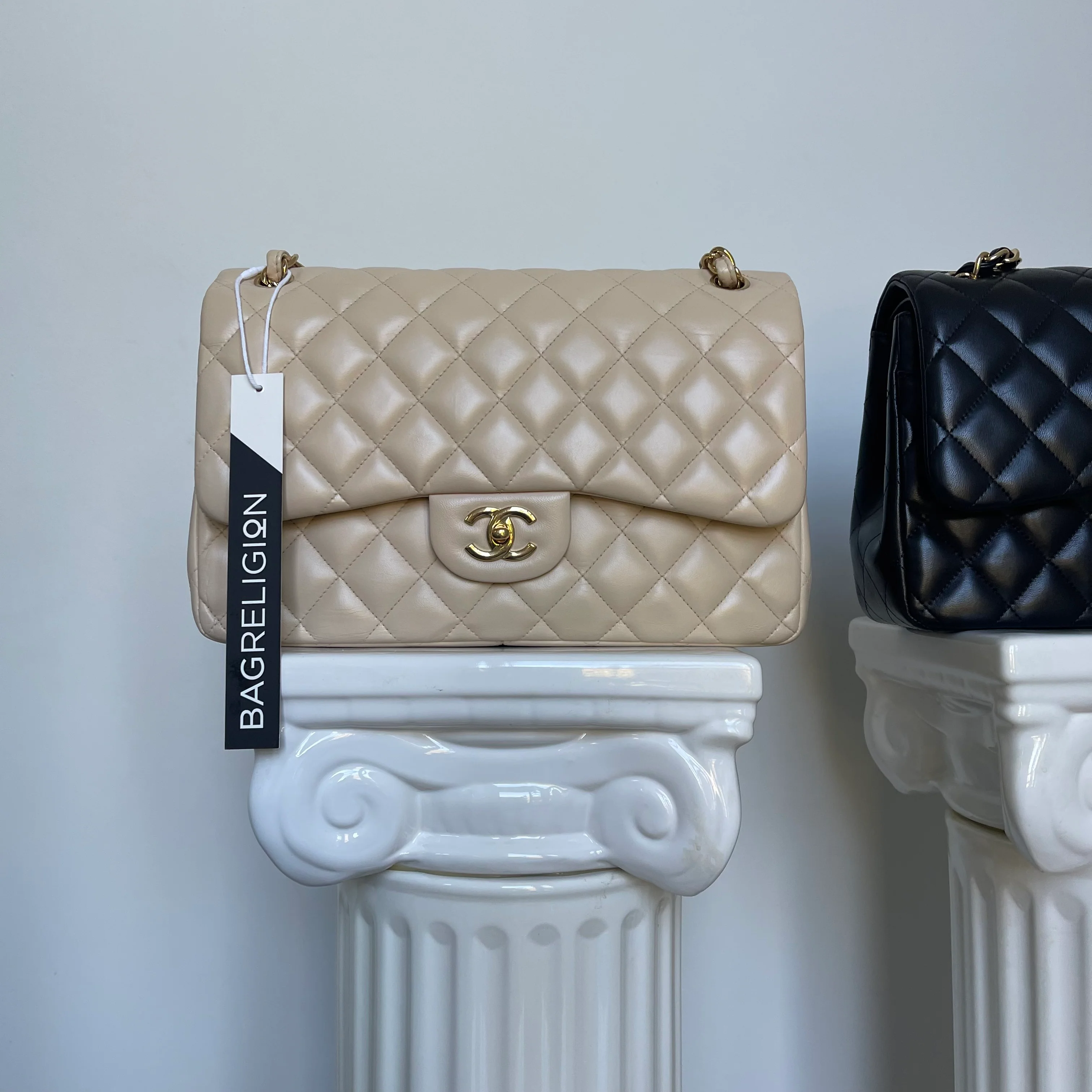 Chanel Double Flap Jumbo Beige Lambskin GHW - Image 19