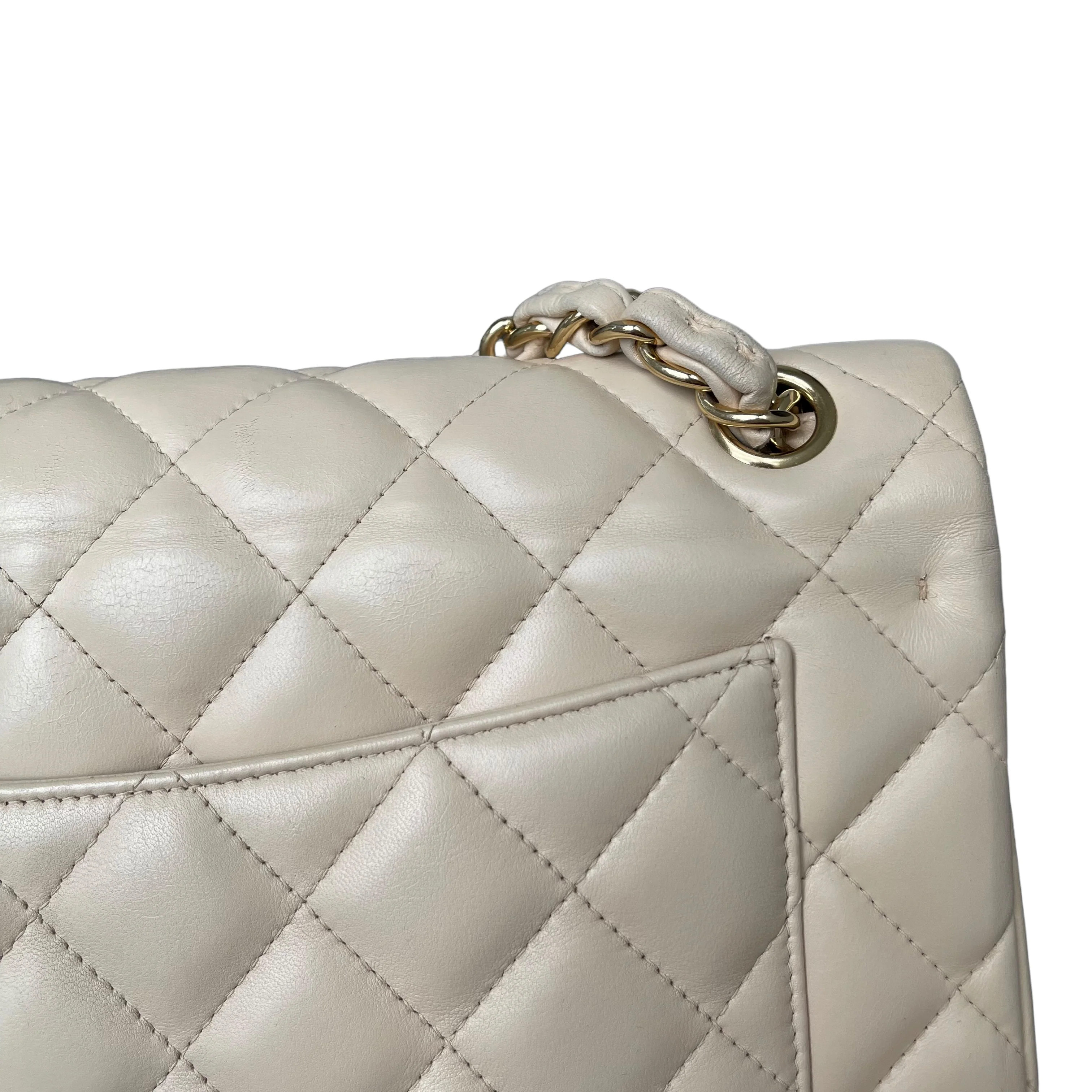 Chanel Double Flap Jumbo Beige Lambskin GHW - Image 9