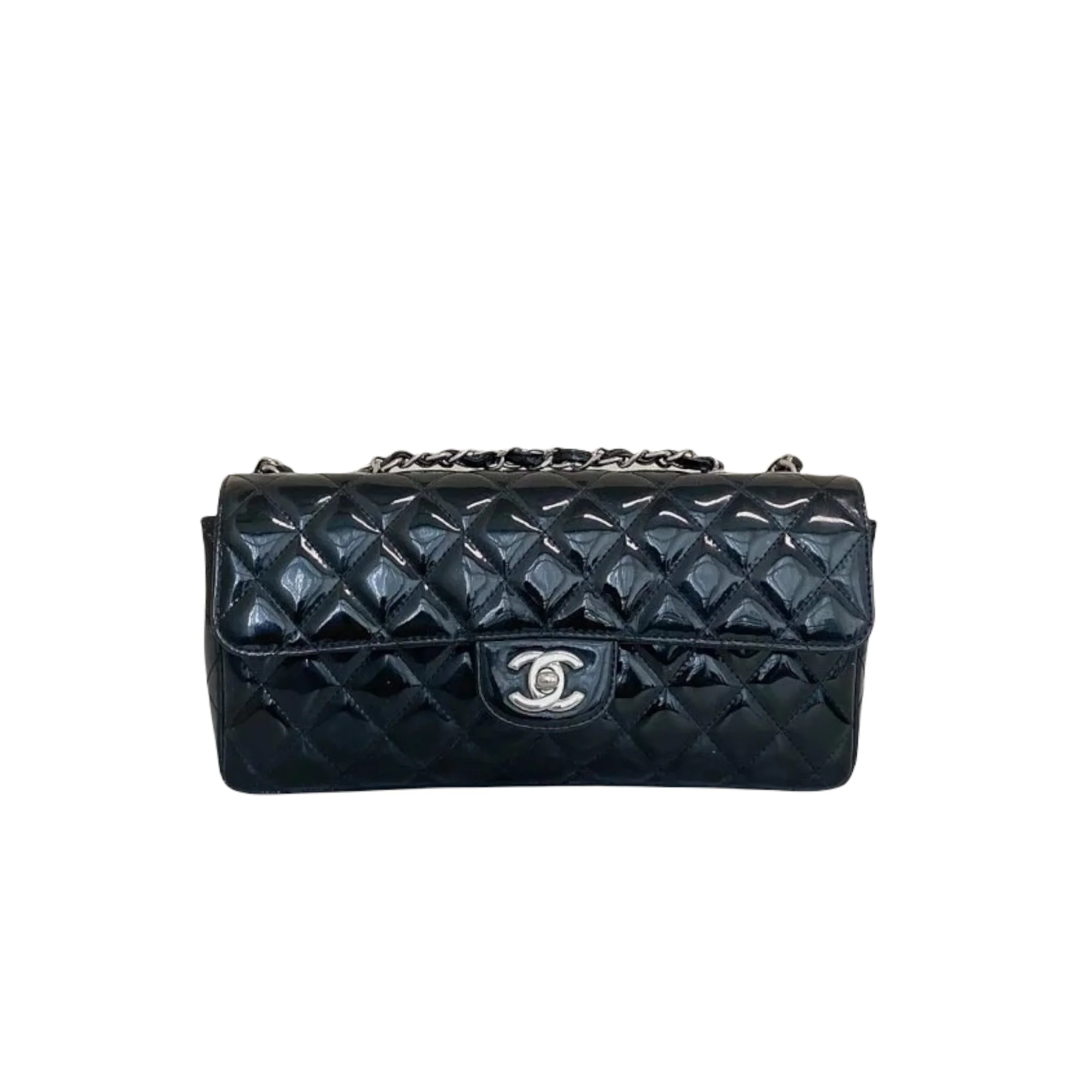 East West Flap Bag Patent Black SHW