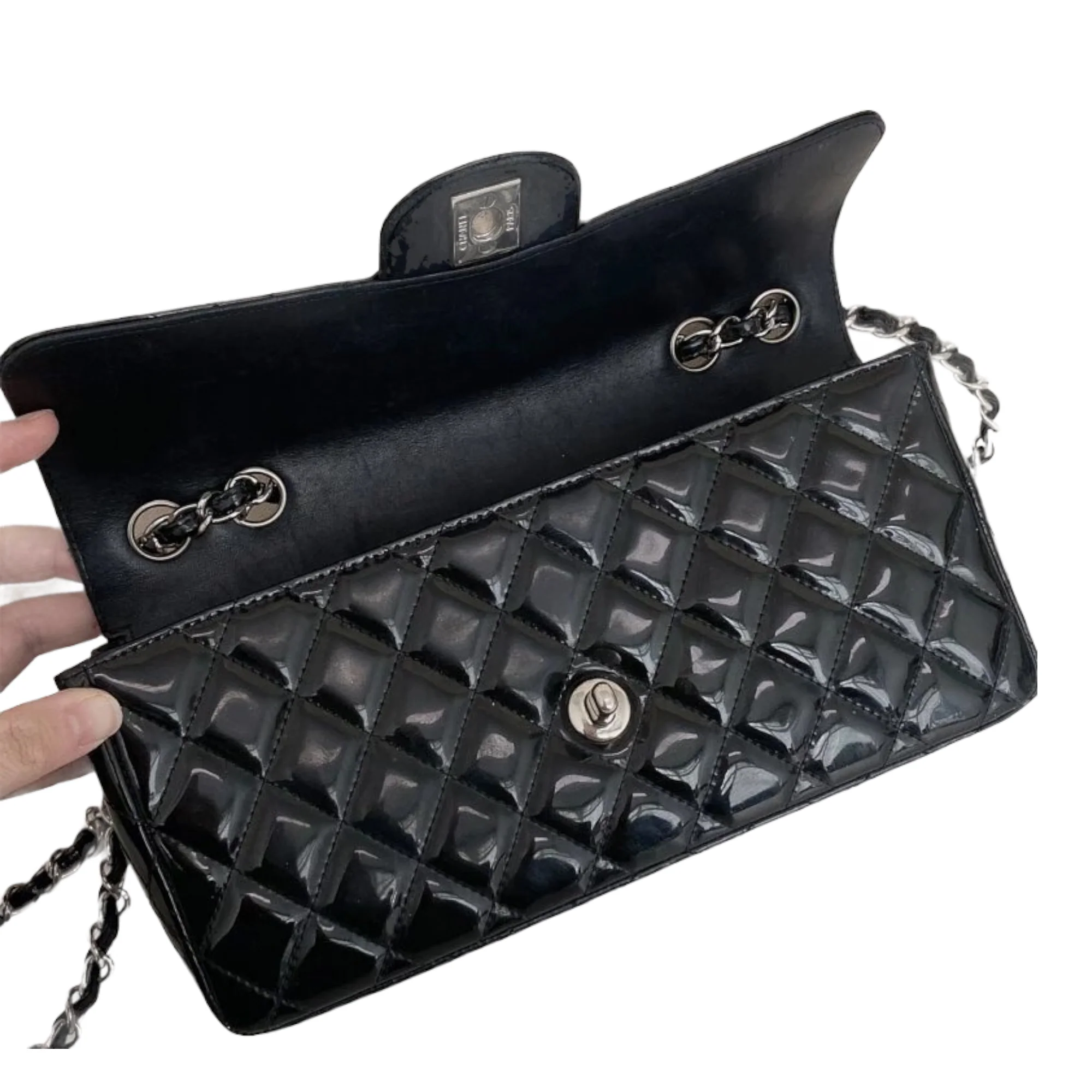 East West Flap Bag Patent Black SHW - Image 3