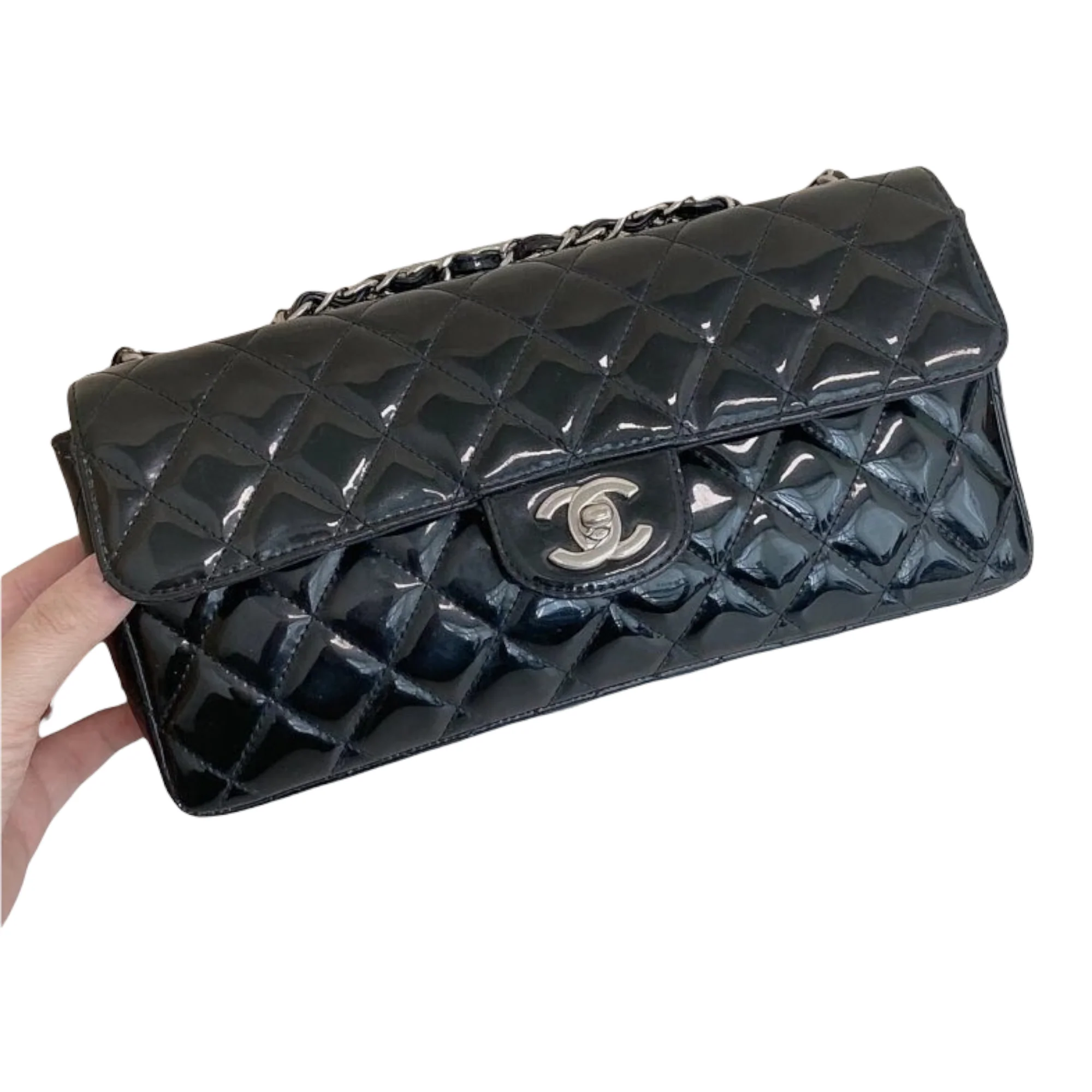 East West Flap Bag Patent Black SHW - Image 7