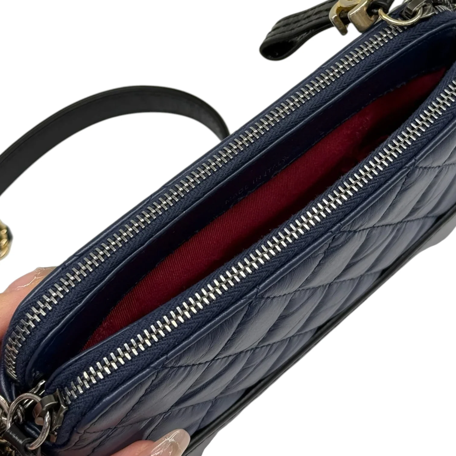 Gabrielle Clutch With Chain Small Calfskin Navy Black MHW - Image 11