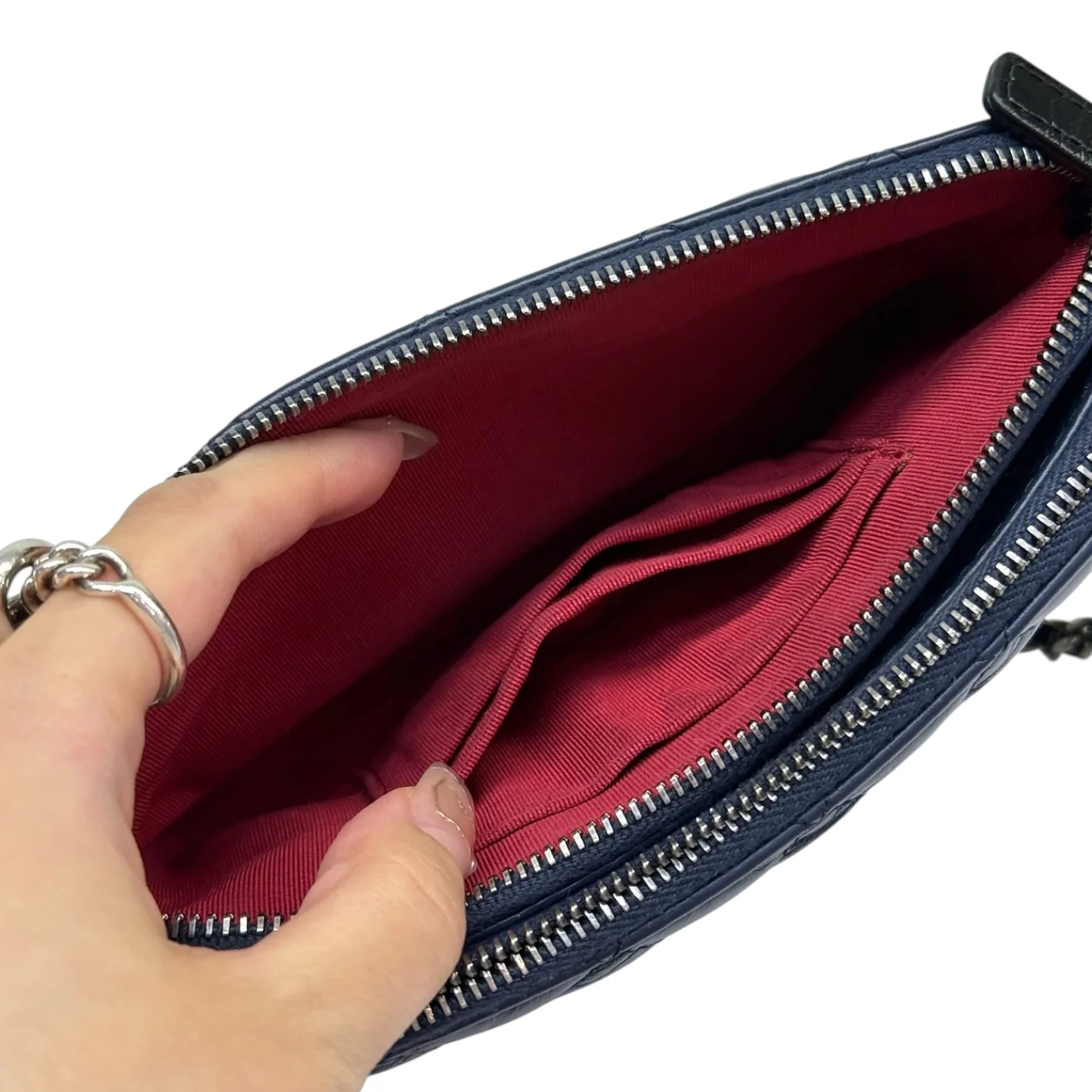 Gabrielle Clutch With Chain Small Calfskin Navy Black MHW - Image 14