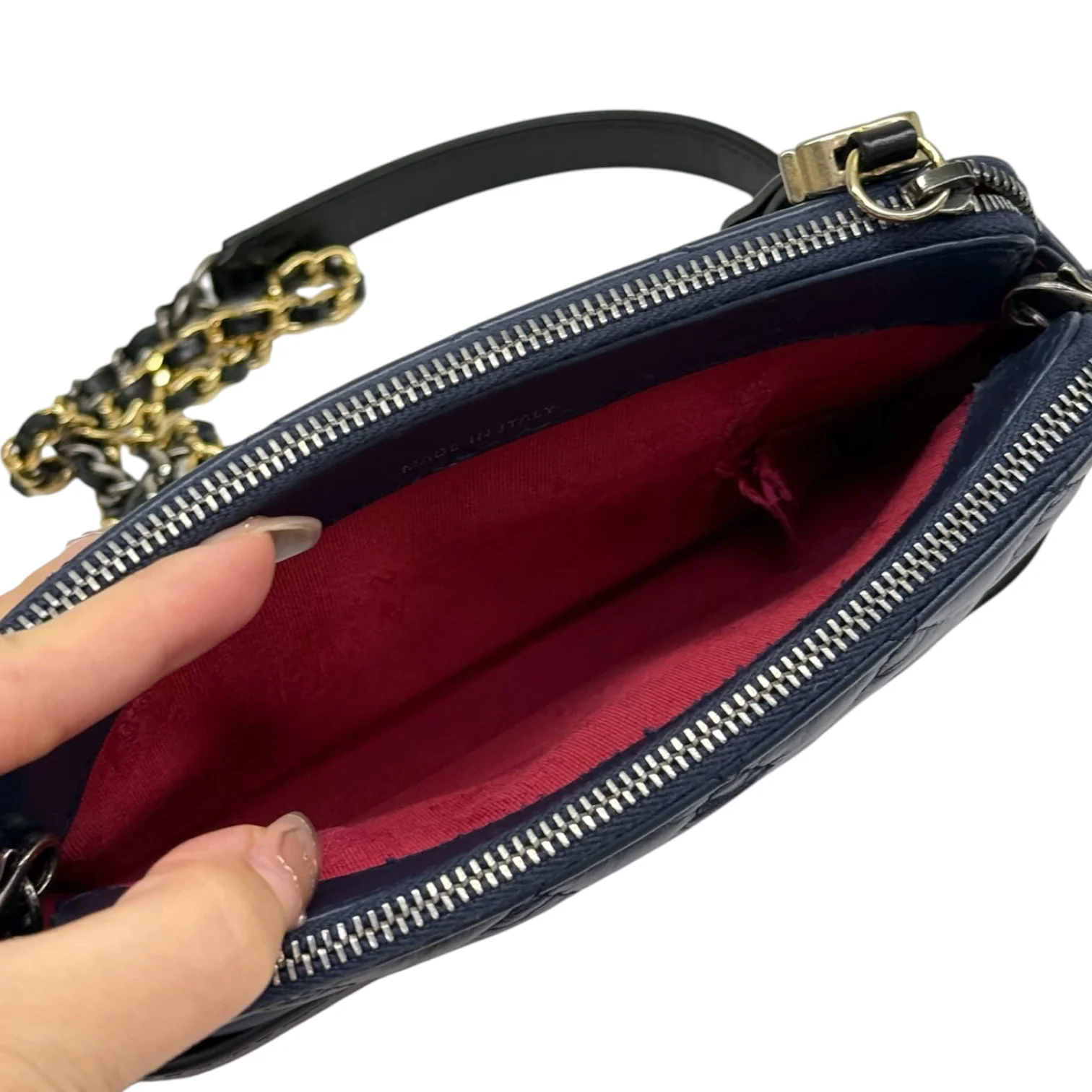 Gabrielle Clutch With Chain Small Calfskin Navy Black MHW - Image 15