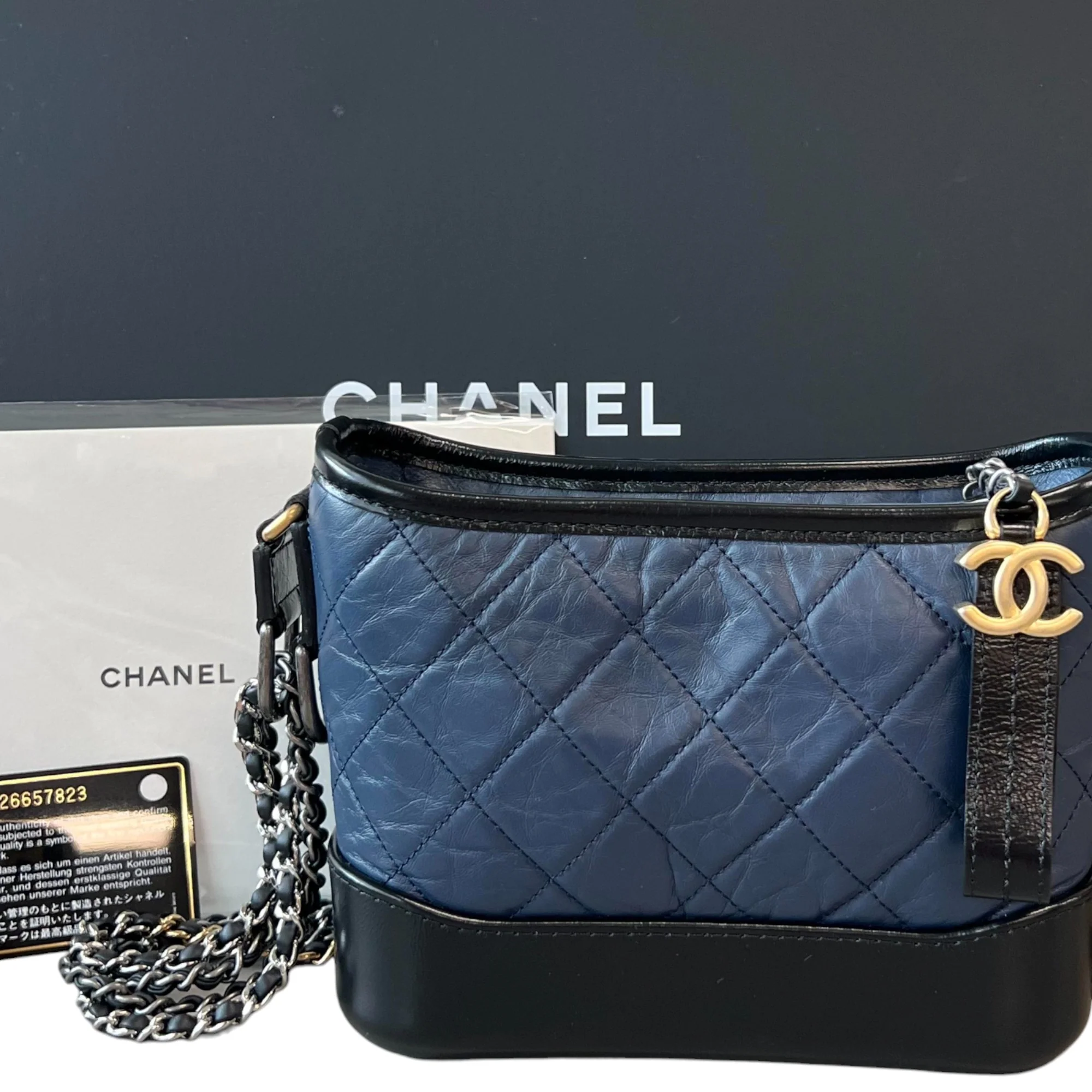 Gabrielle Hobo Small Aged Calfskin Quilted Navy Black MHW - Image 2