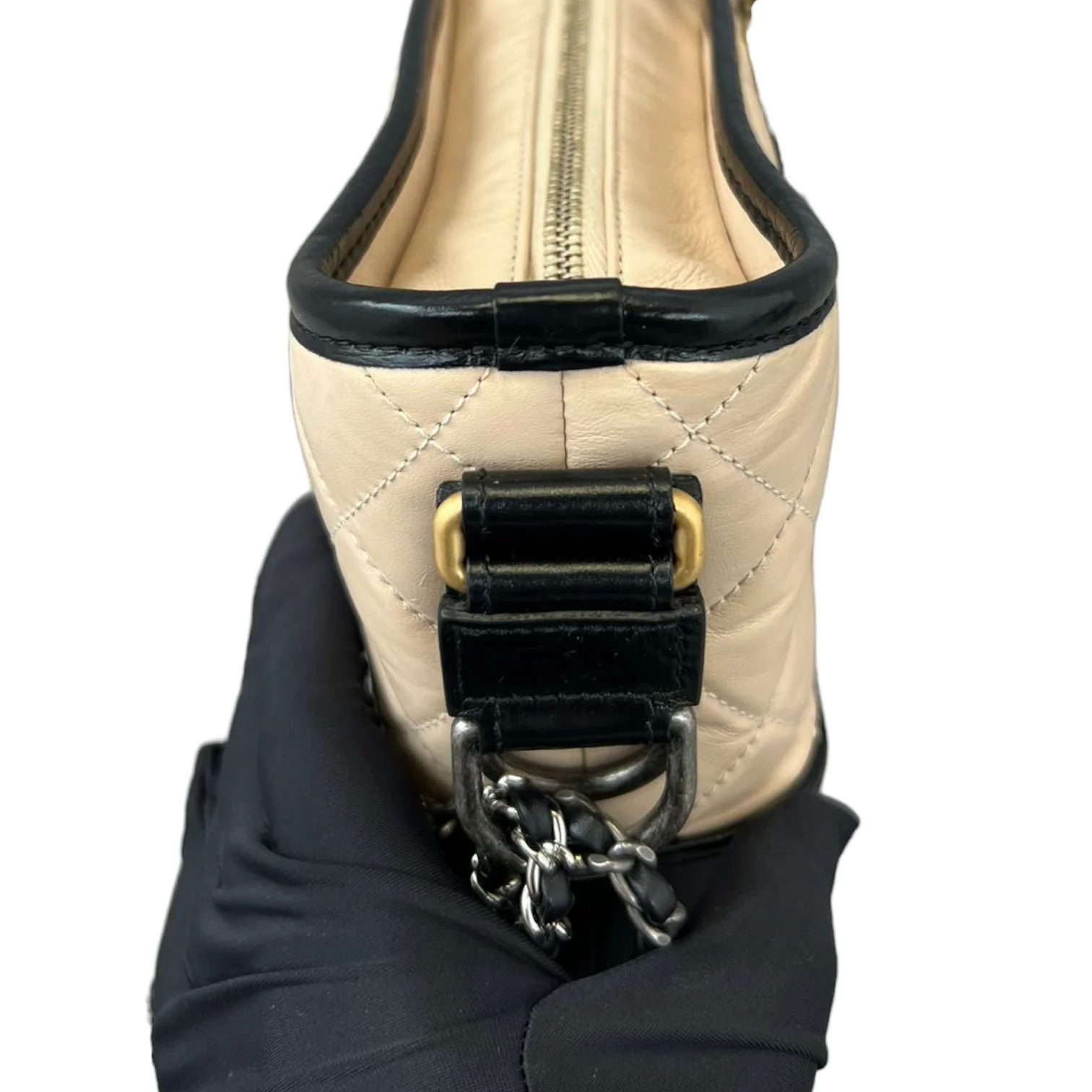 Gabrielle Hobo Small Beige Black GHW - Image 4