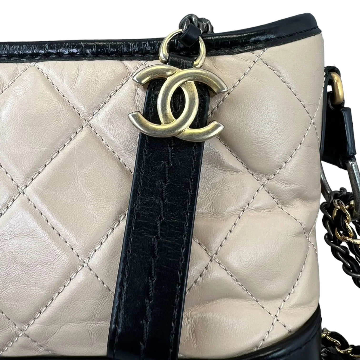 Gabrielle Hobo Small Beige Black GHW - Image 9