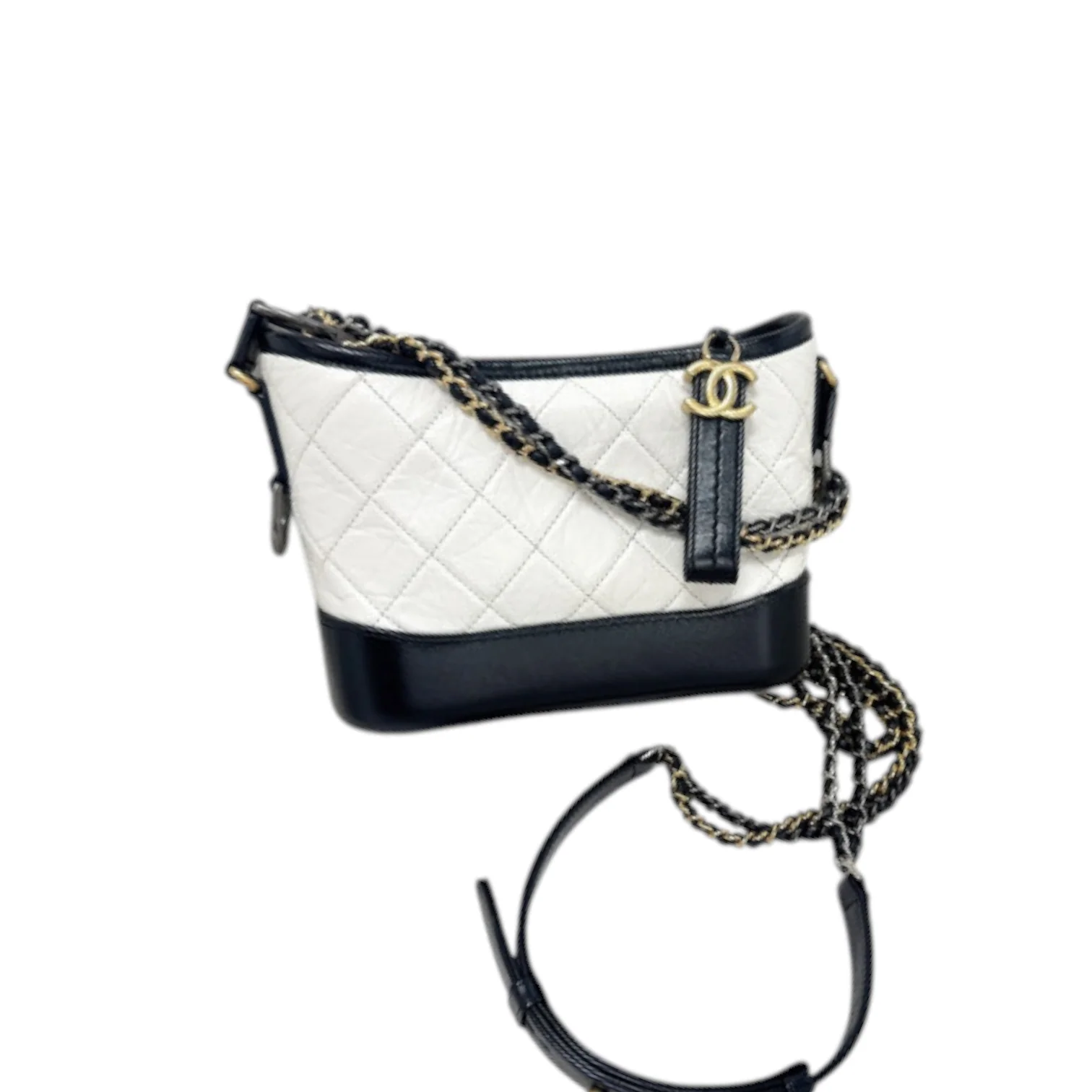 Gabrielle Hobo Small Calfskin Quilted Black White MHW