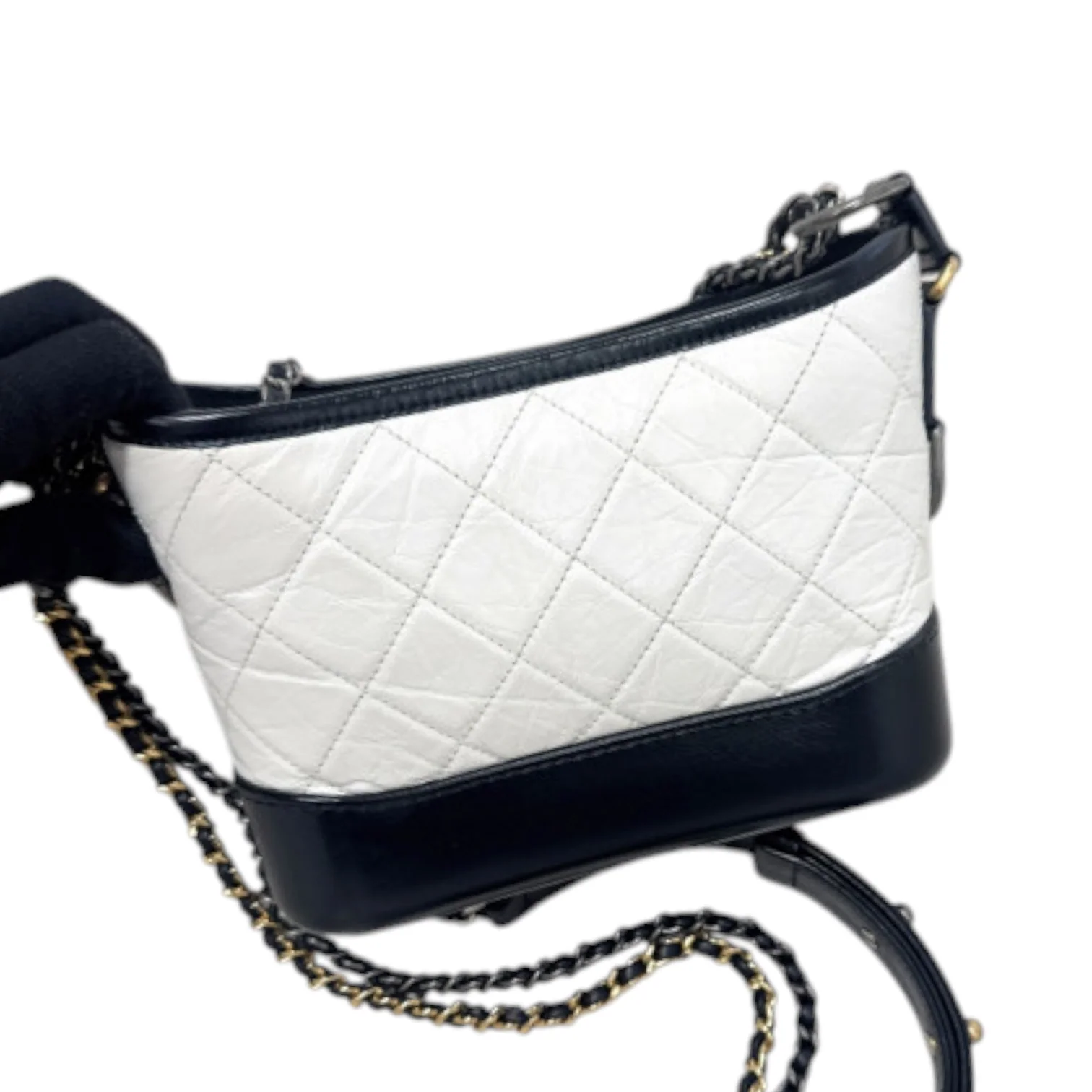 Gabrielle Hobo Small Calfskin Quilted Black White MHW - Image 2