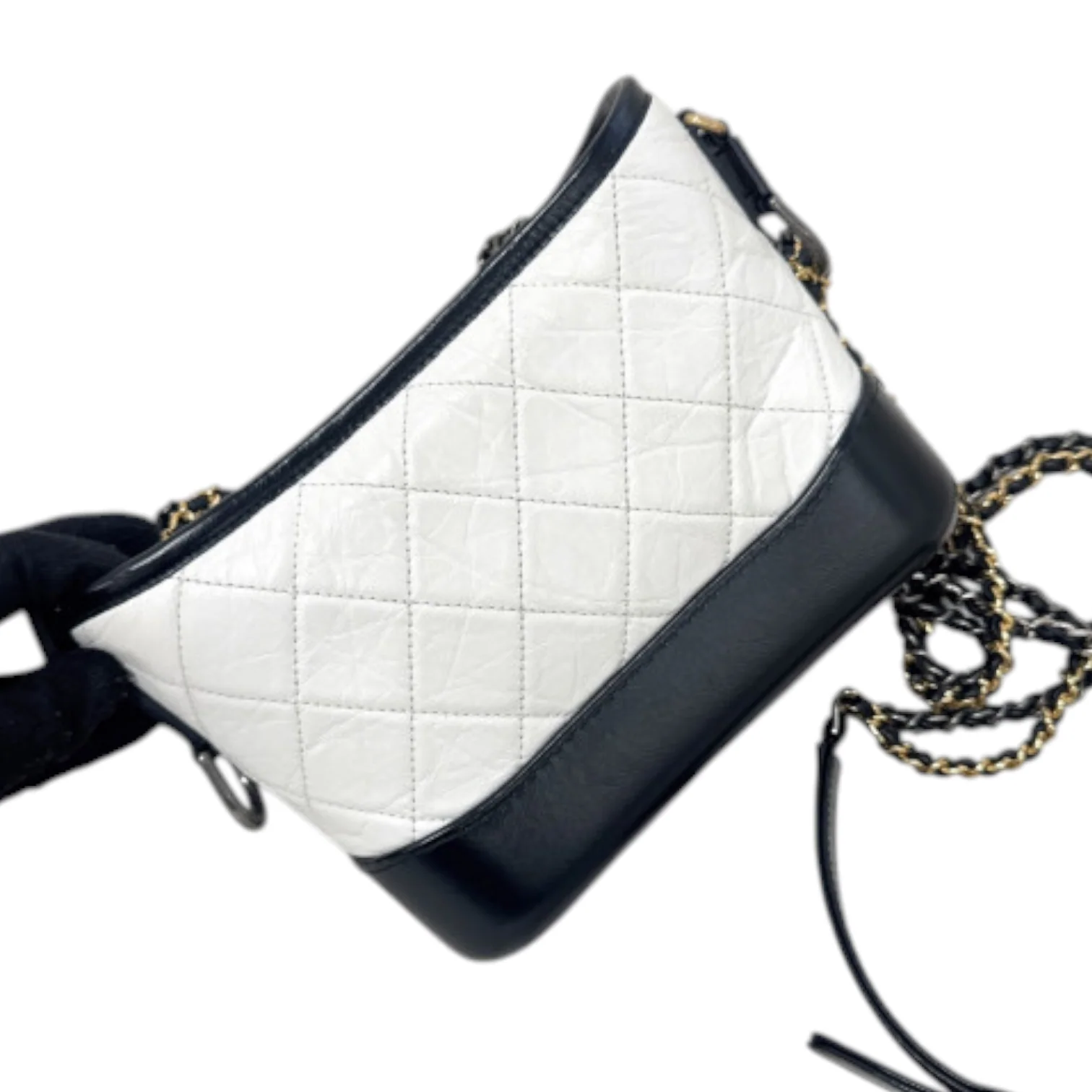 Gabrielle Hobo Small Calfskin Quilted Black White MHW - Image 3