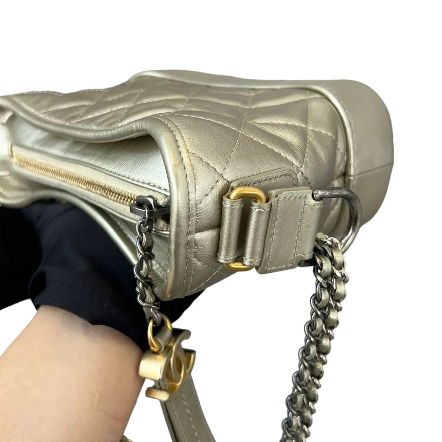 Gabrielle Hobo Small Metallic Pale Calfskin Gold MHW - Image 11
