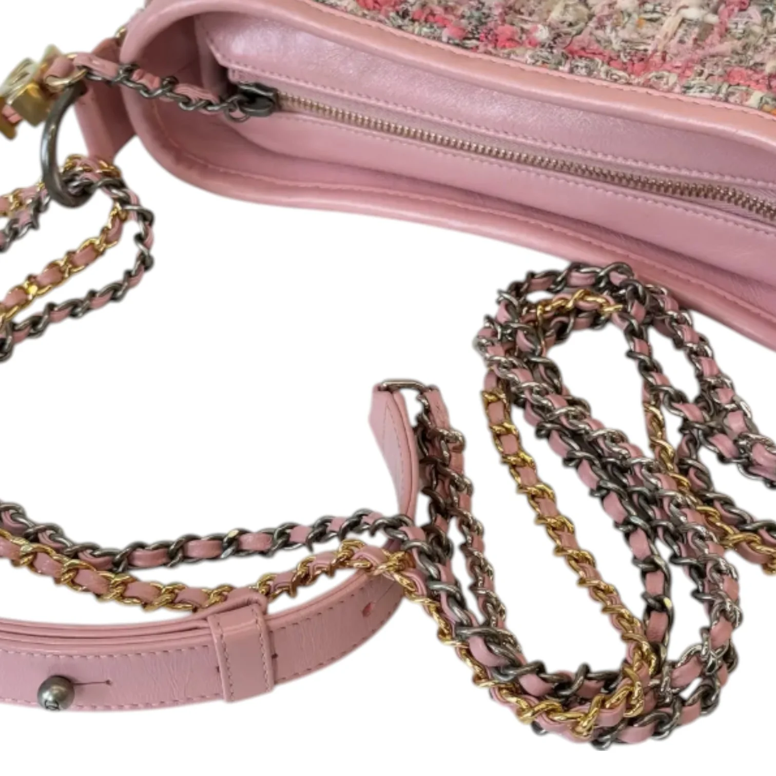 Gabrielle Hobo Small Tweed Calfskin Light Pink MHW - Image 14