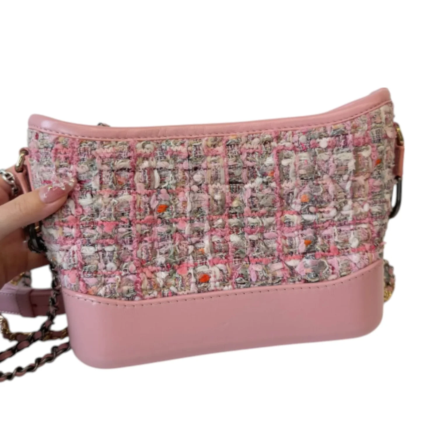 Gabrielle Hobo Small Tweed Calfskin Light Pink MHW - Image 4