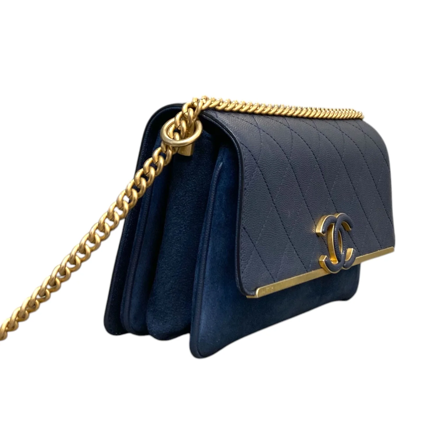 Lady Coco Flap Caviar Suede Stitched Navy GHW - Image 4