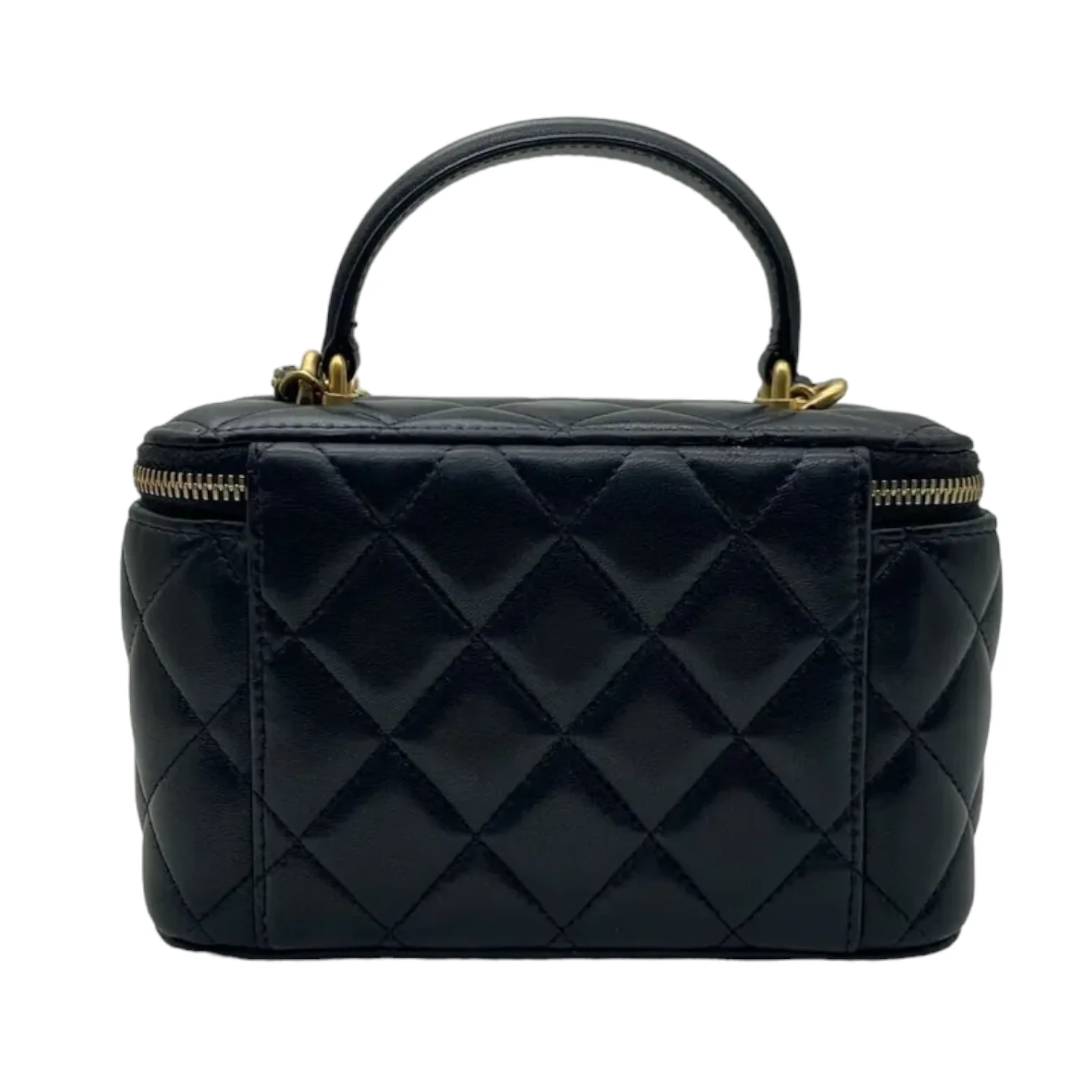 Lambskin Small Top Handle Vanity Case with Chain Black GHW - Image 2