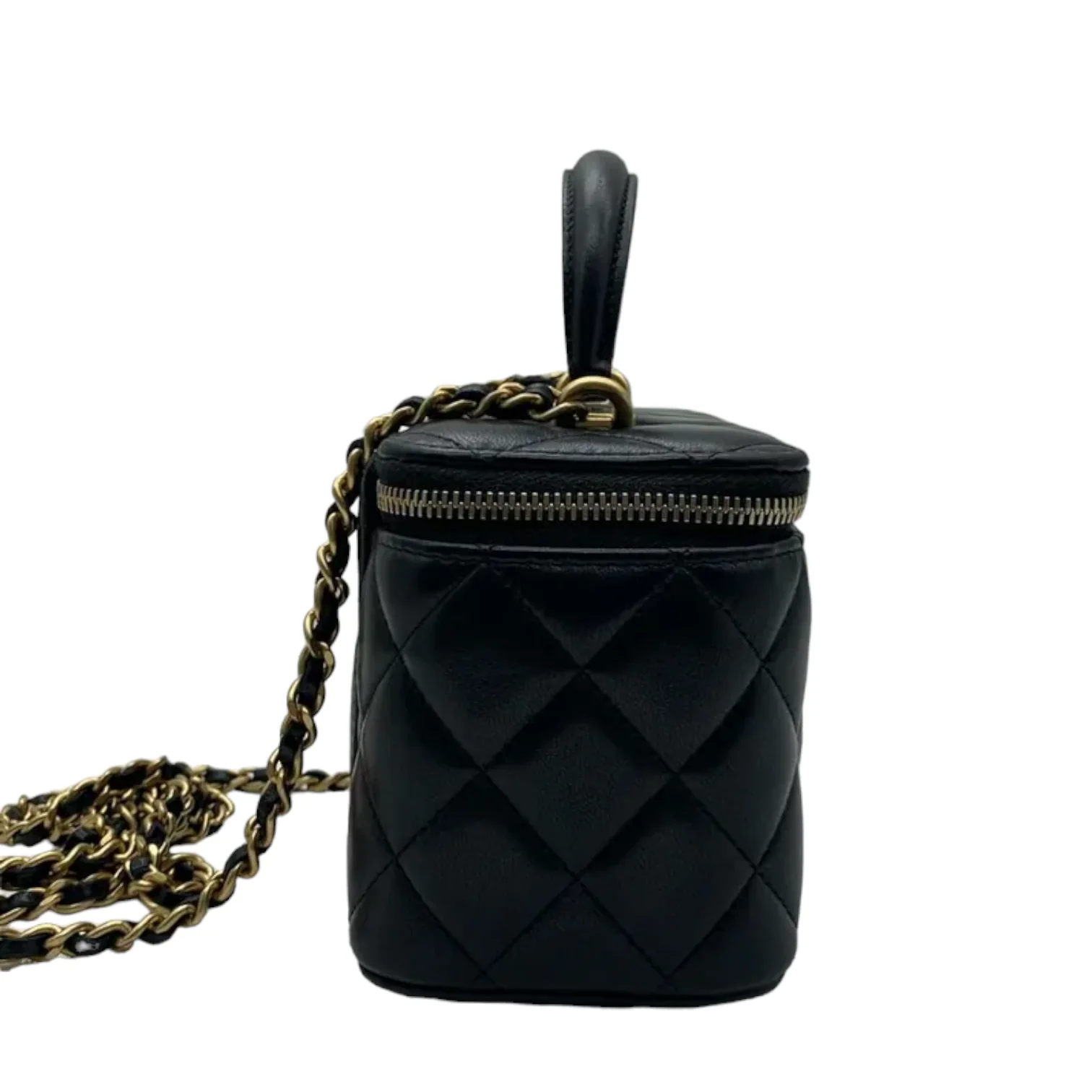 Lambskin Small Top Handle Vanity Case with Chain Black GHW - Image 3