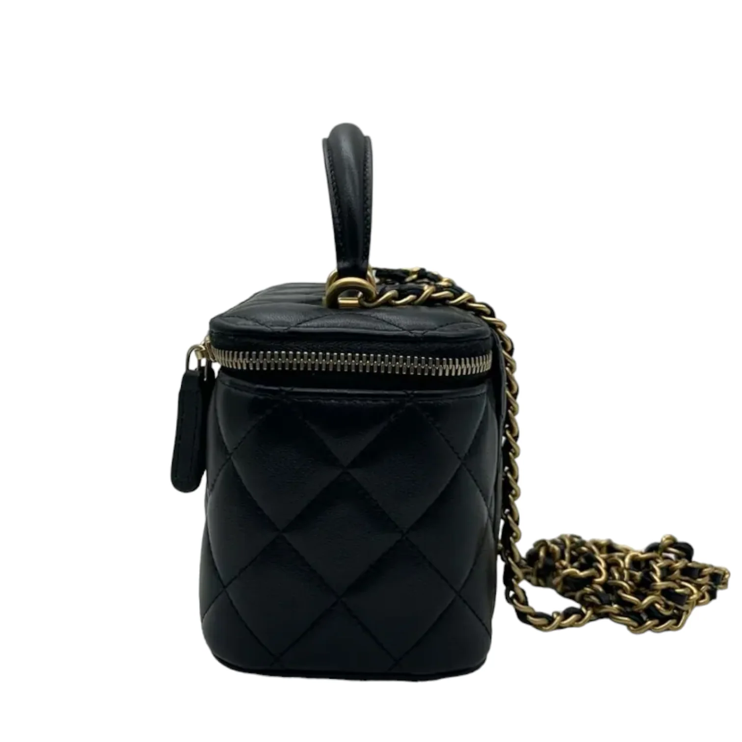 Lambskin Small Top Handle Vanity Case with Chain Black GHW - Image 4