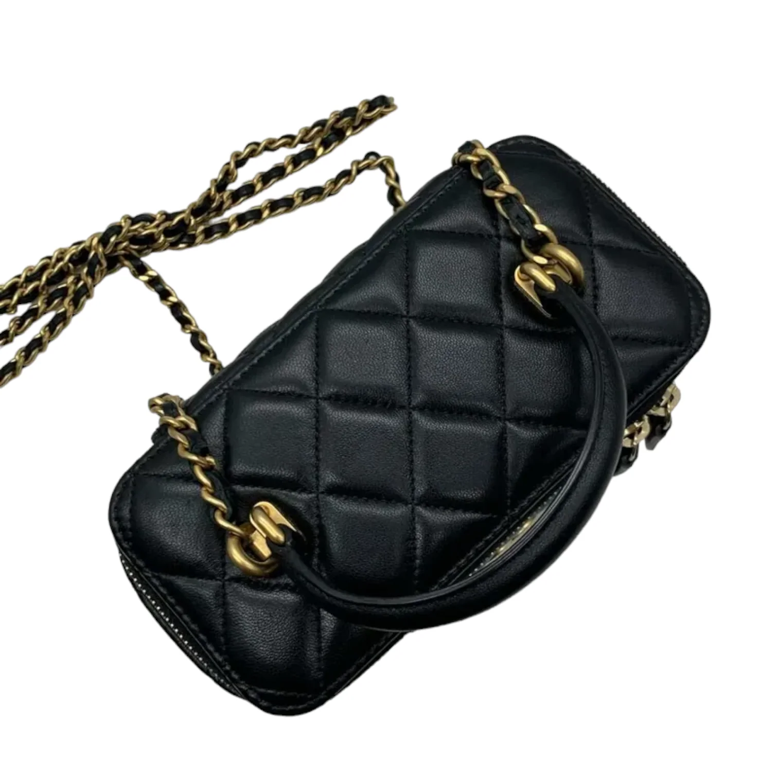 Lambskin Small Top Handle Vanity Case with Chain Black GHW - Image 5