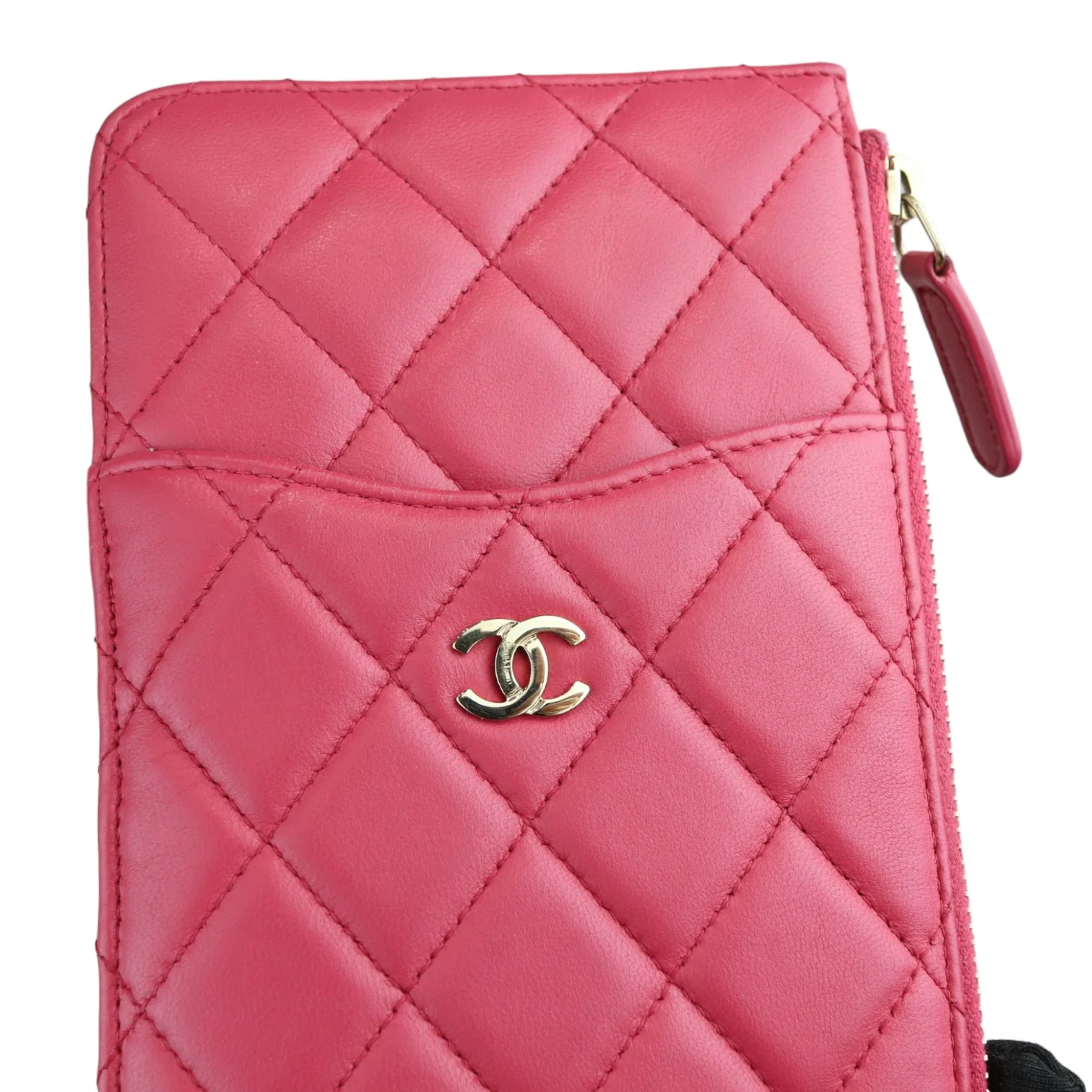 Long Wallet Phone Holder Lambskin Pink GHW - Image 10