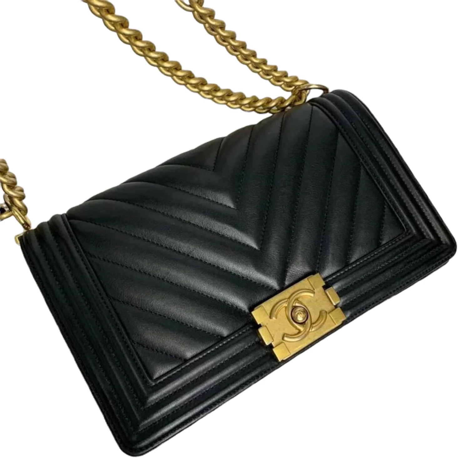 Medium Le Boy Chevron Quilted Calfskin Black GHW - Image 12
