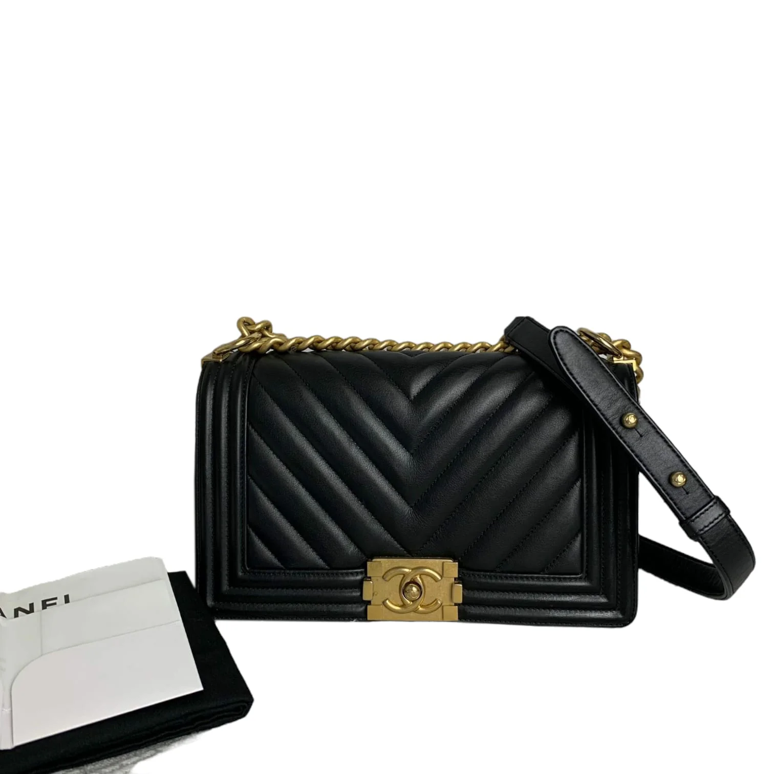 Medium Le Boy Chevron Quilted Calfskin Black GHW - Image 2