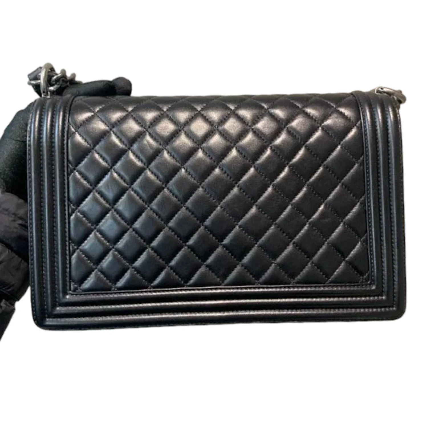 New Medium Boy Flap Lambskin Quilted Black RHW - Image 2