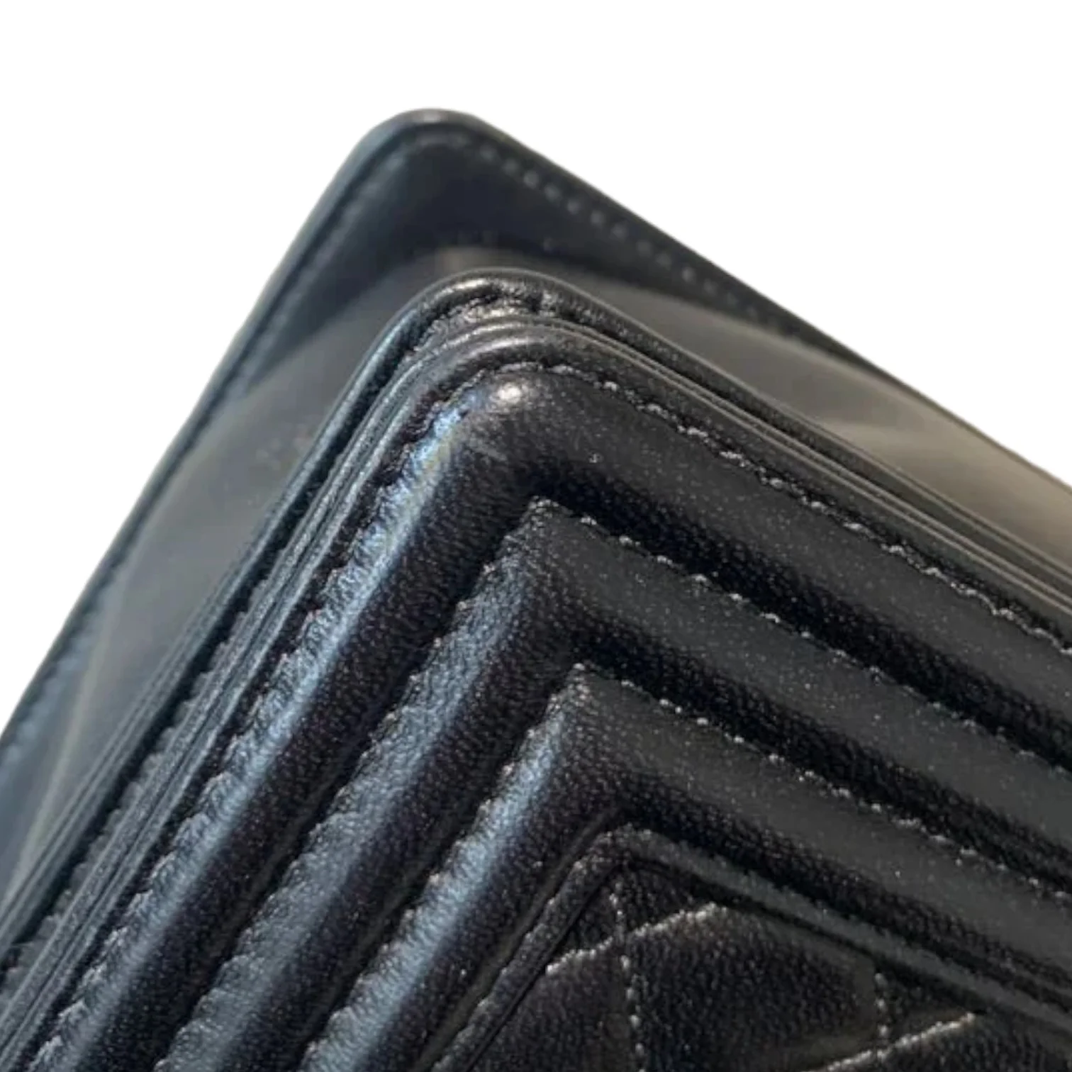 New Medium Boy Flap Lambskin Quilted Black RHW - Image 6