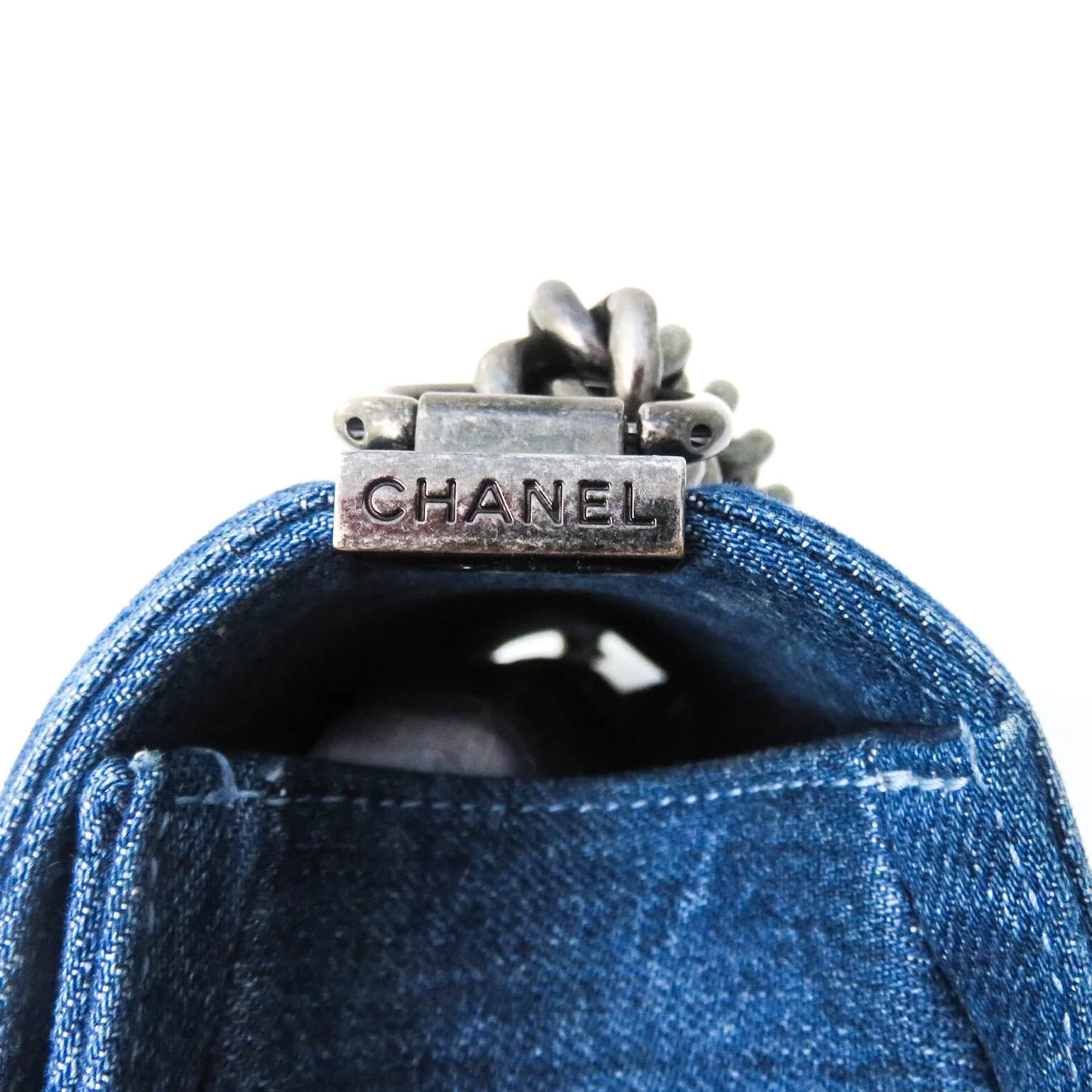 Old Medium Boy Bag in Denim and Tweed with RHW - Image 15