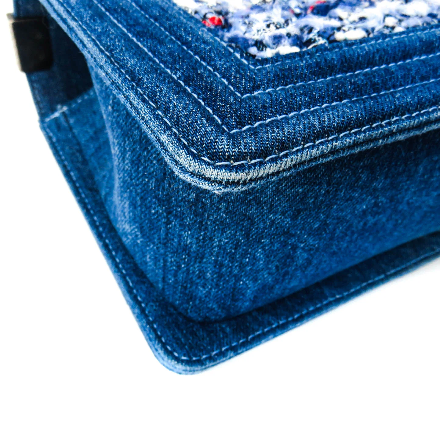 Old Medium Boy Bag in Denim and Tweed with RHW - Image 16