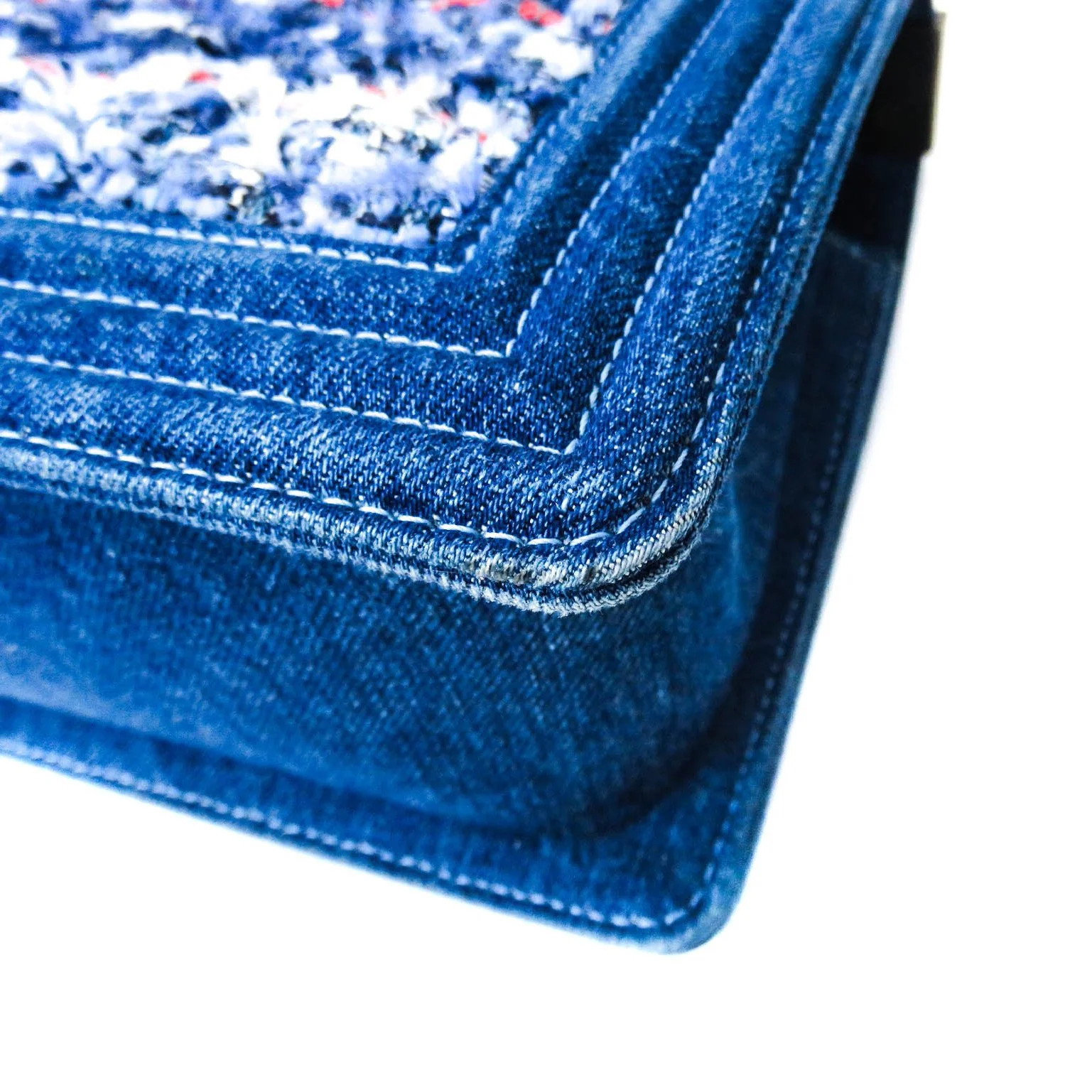 Old Medium Boy Bag in Denim and Tweed with RHW - Image 17