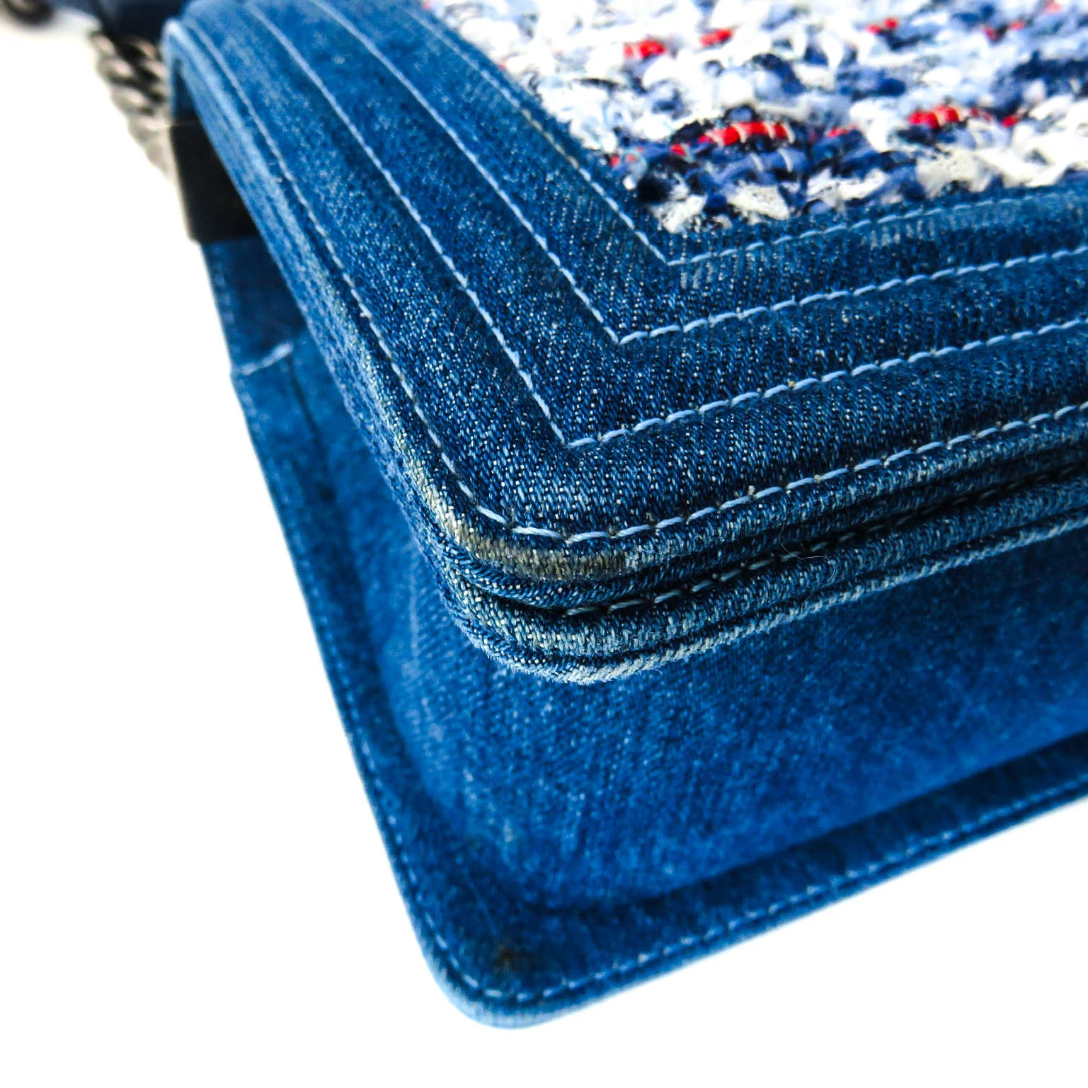 Old Medium Boy Bag in Denim and Tweed with RHW - Image 18