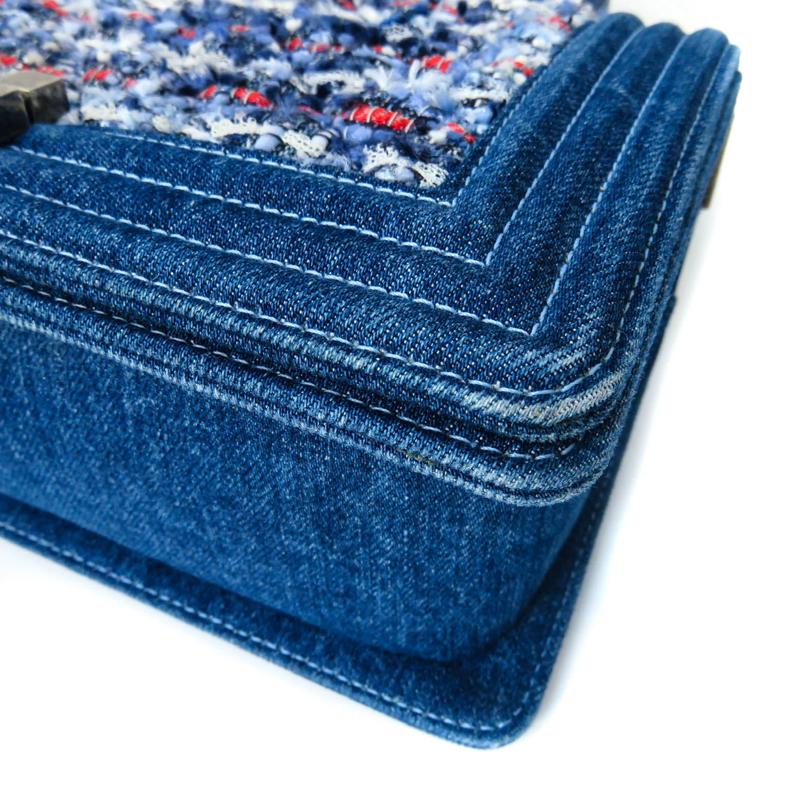 Old Medium Boy Bag in Denim and Tweed with RHW - Image 19