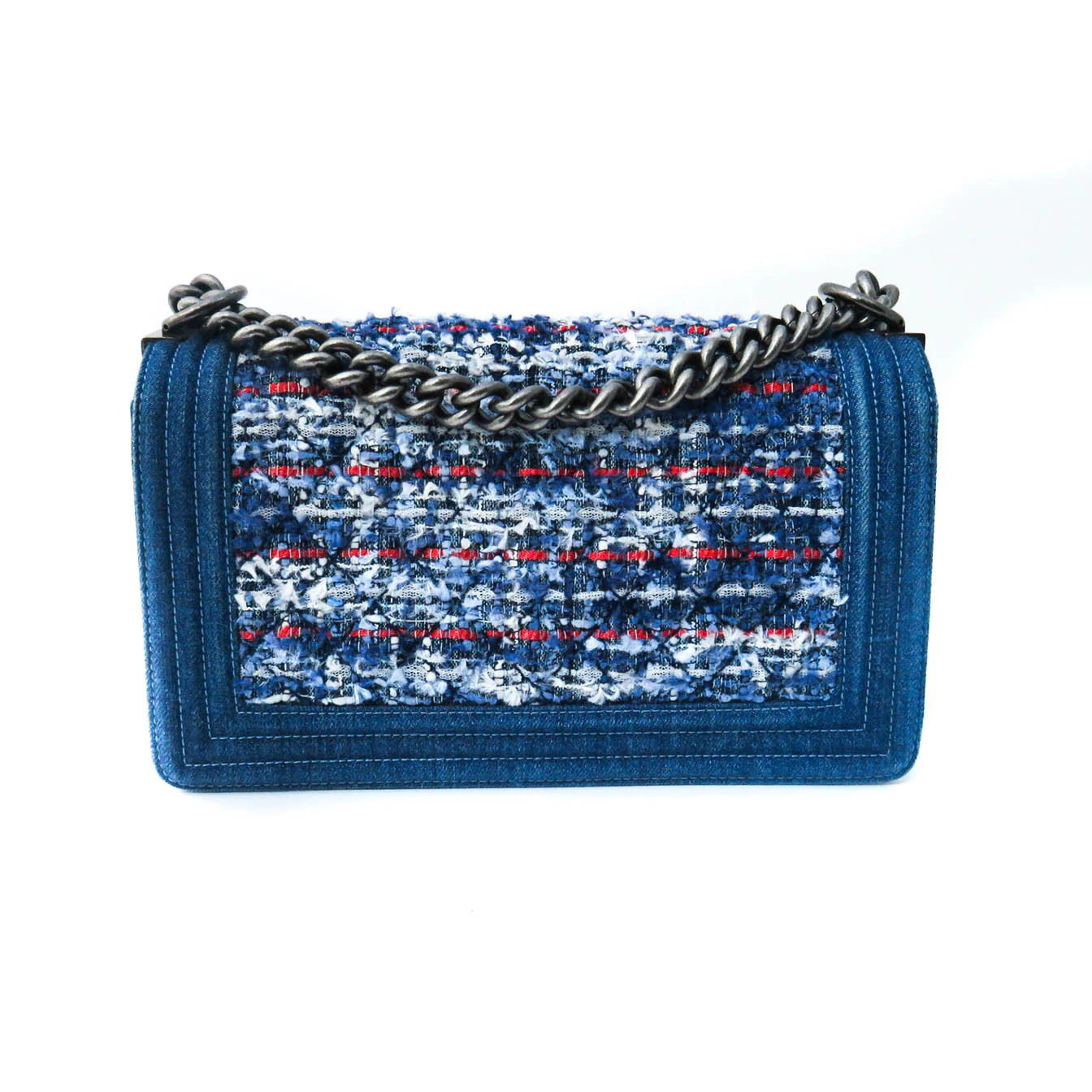 Old Medium Boy Bag in Denim and Tweed with RHW - Image 4