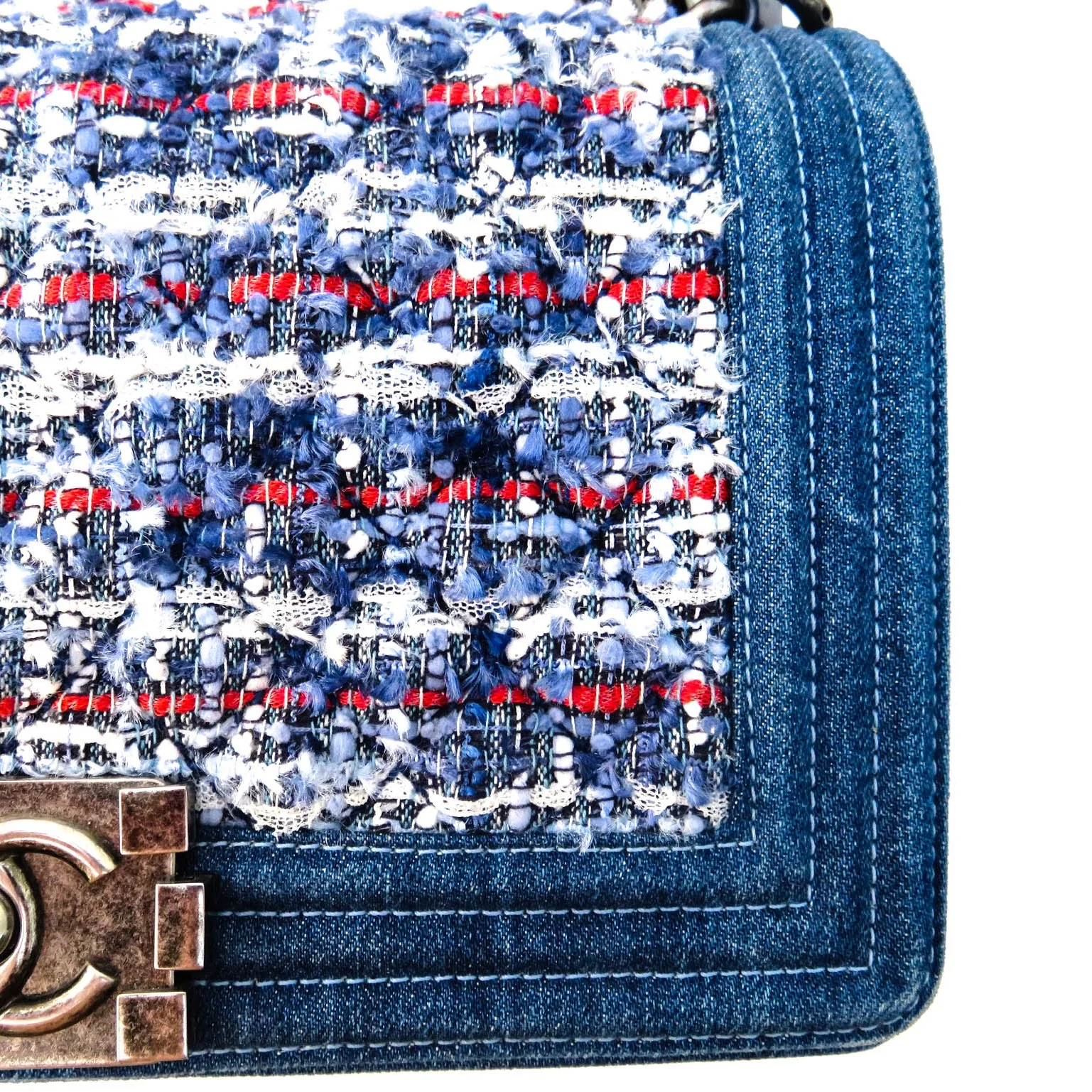 Old Medium Boy Bag in Denim and Tweed with RHW - Image 6