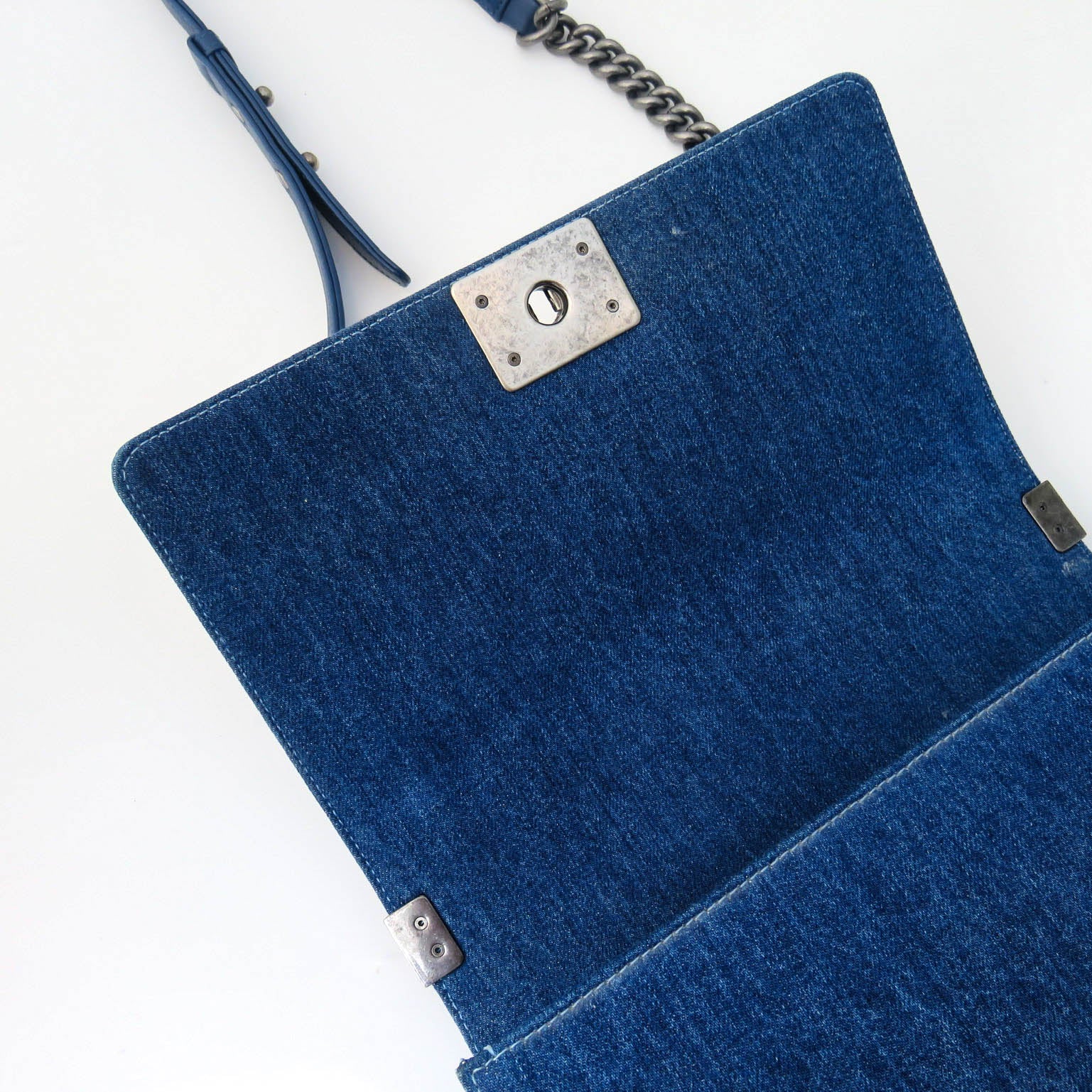 Old Medium Boy Bag in Denim and Tweed with RHW - Image 9