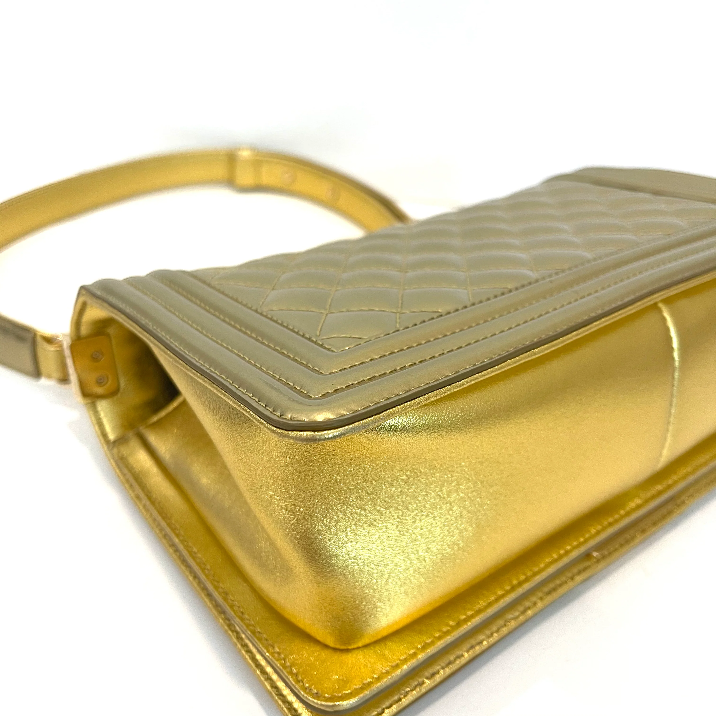 Old Medium Boy Bag in Patent Gold with GHW - Image 10