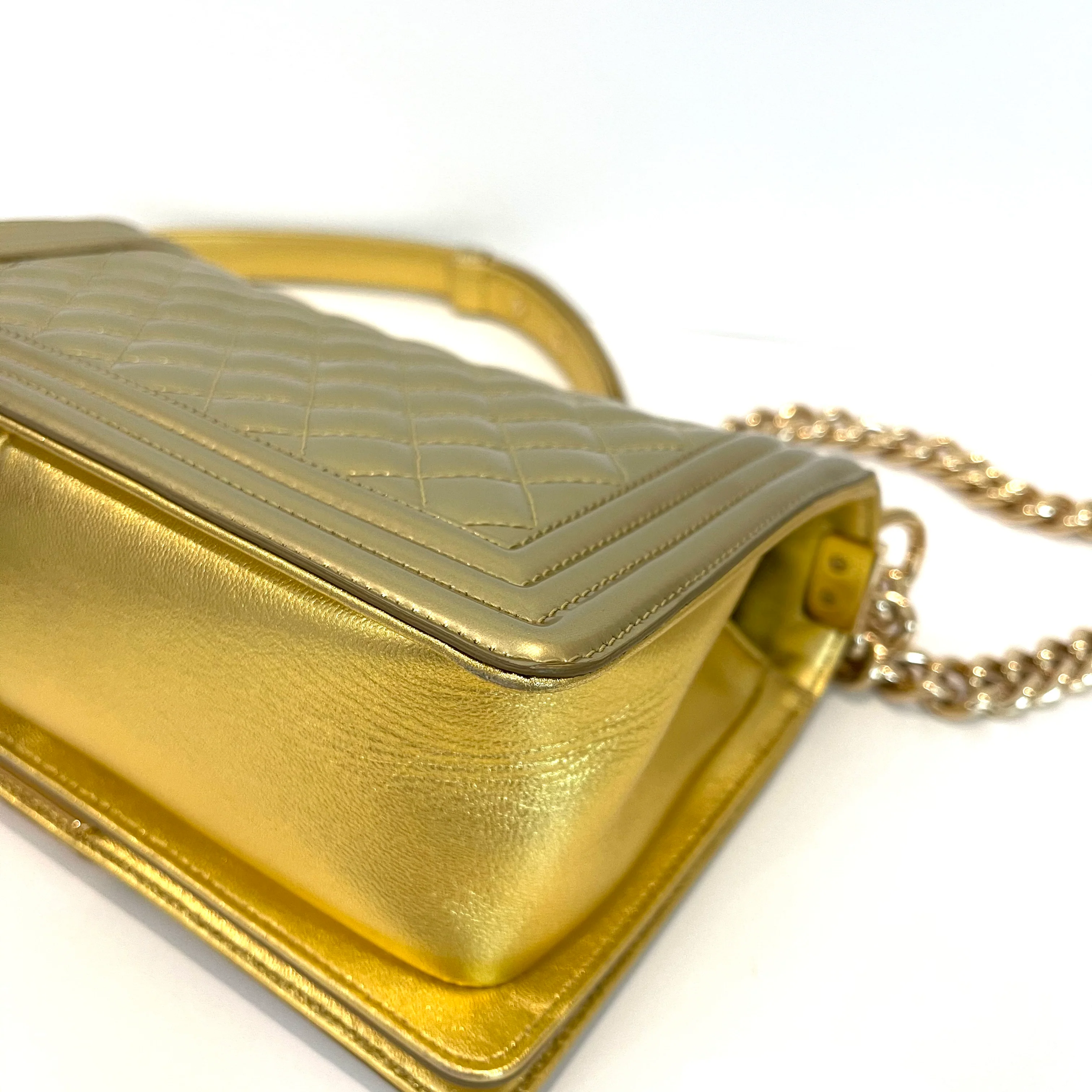 Old Medium Boy Bag in Patent Gold with GHW - Image 11