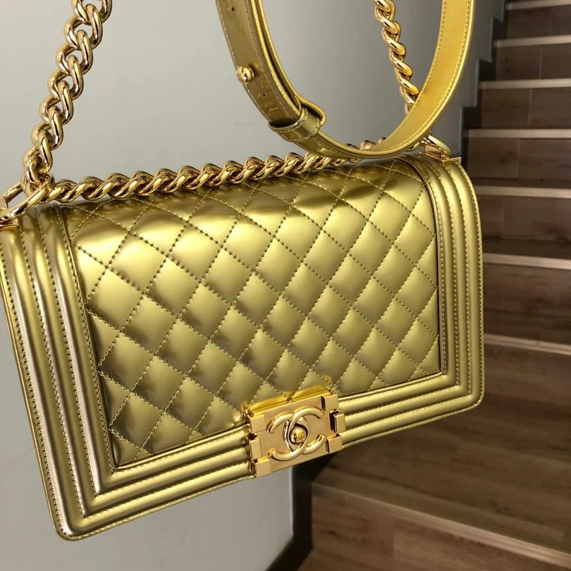 Old Medium Boy Bag in Patent Gold with GHW - Image 13