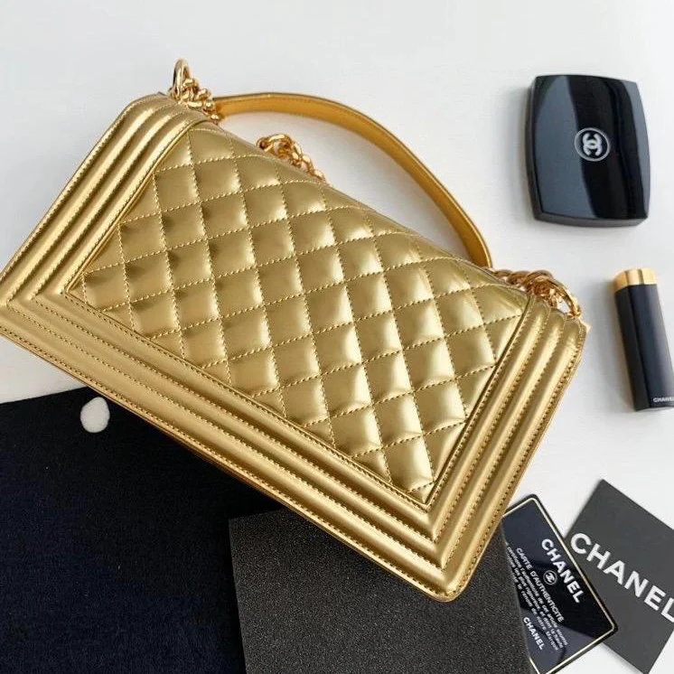 Old Medium Boy Bag in Patent Gold with GHW - Image 15
