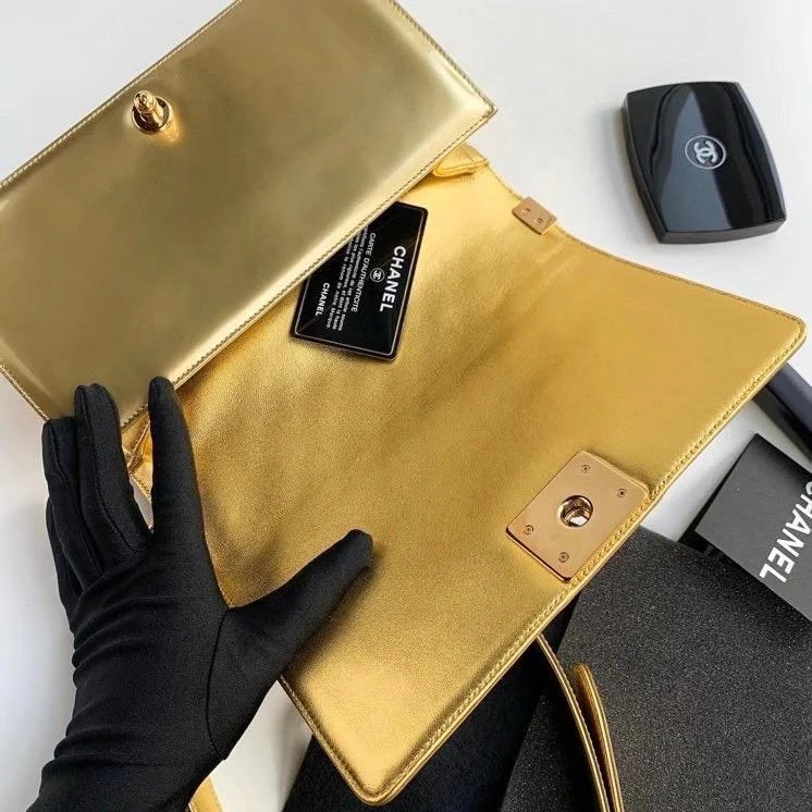 Old Medium Boy Bag in Patent Gold with GHW - Image 16