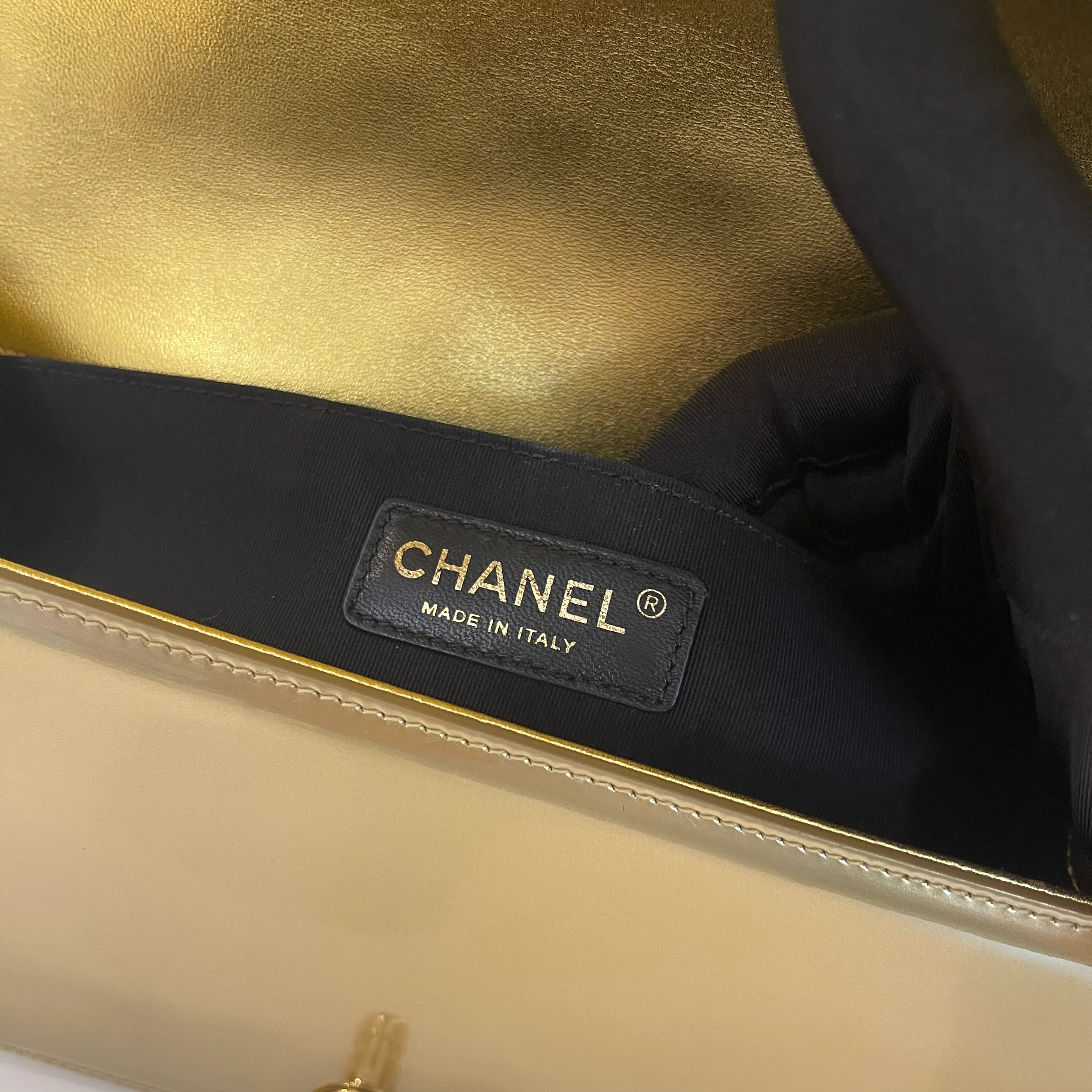 Old Medium Boy Bag in Patent Gold with GHW - Image 18
