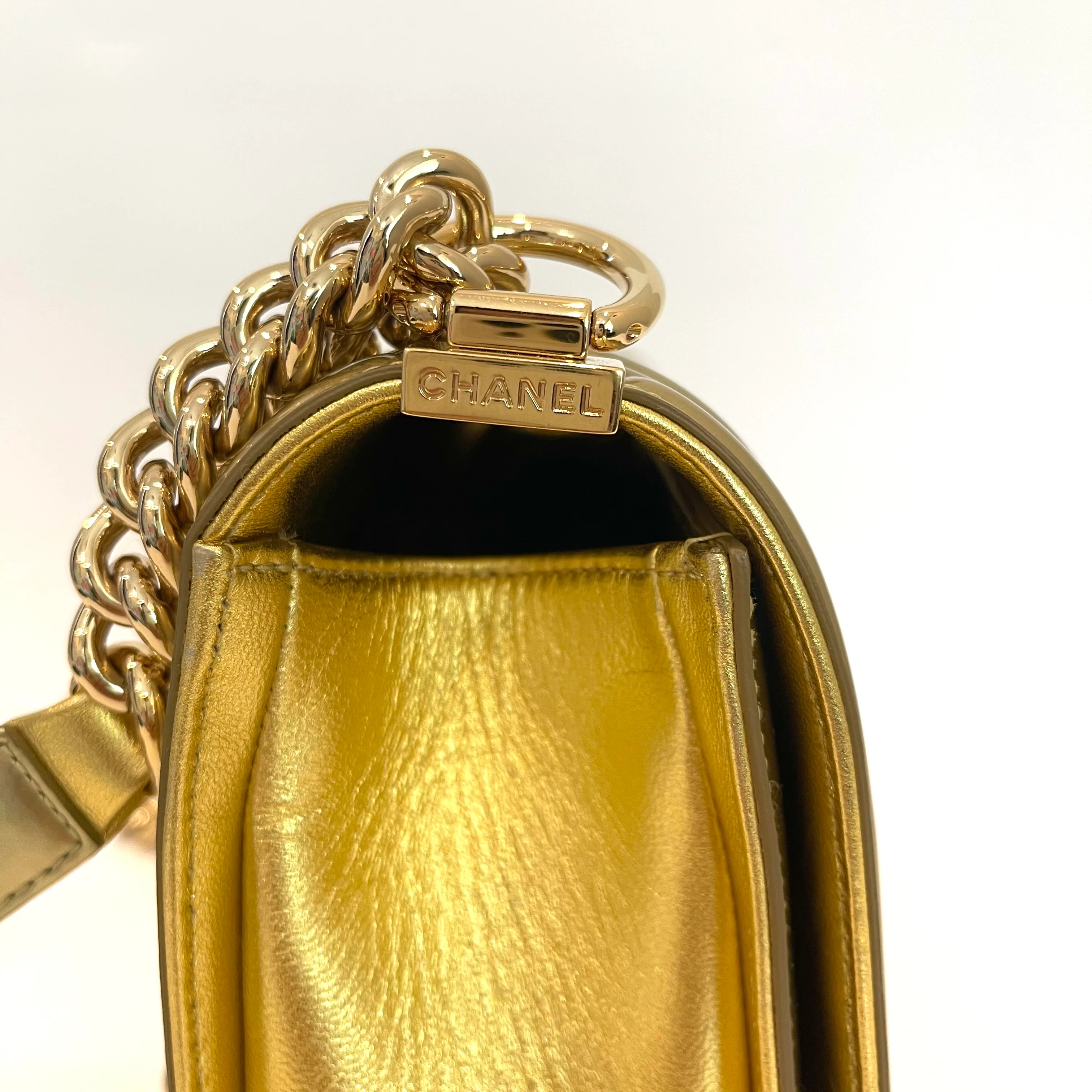 Old Medium Boy Bag in Patent Gold with GHW - Image 22
