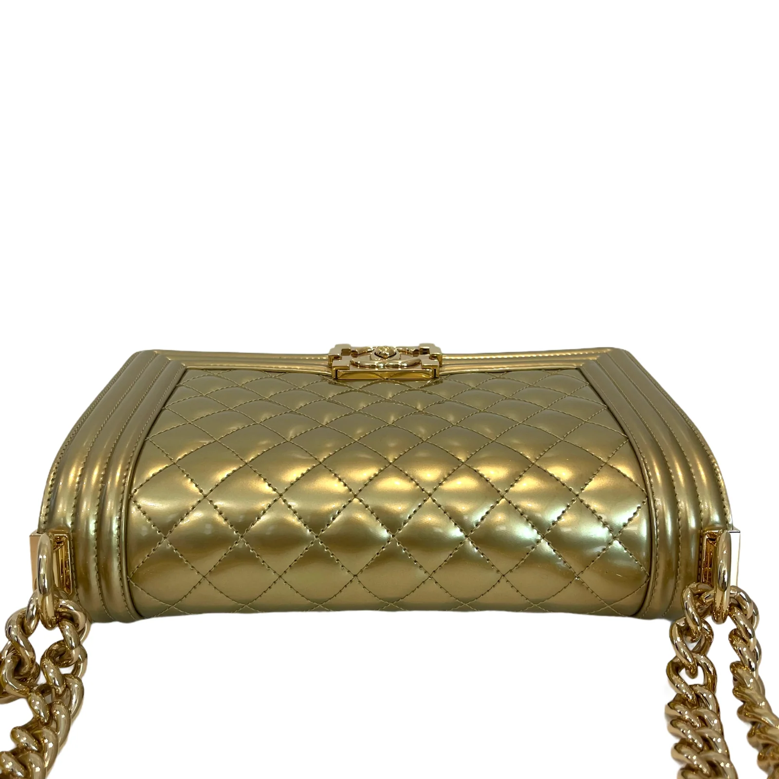 Old Medium Boy Bag in Patent Gold with GHW - Image 3