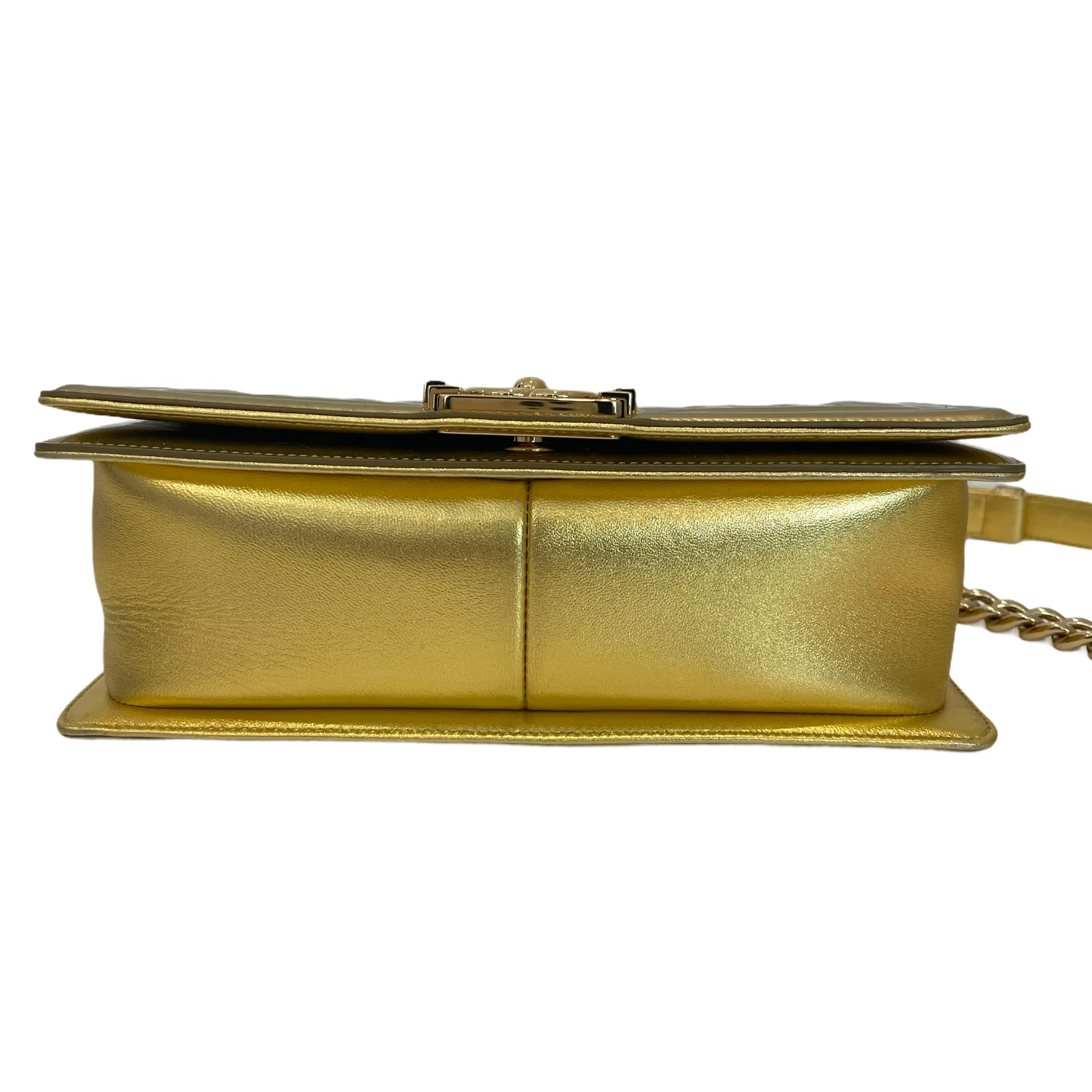 Old Medium Boy Bag in Patent Gold with GHW - Image 4