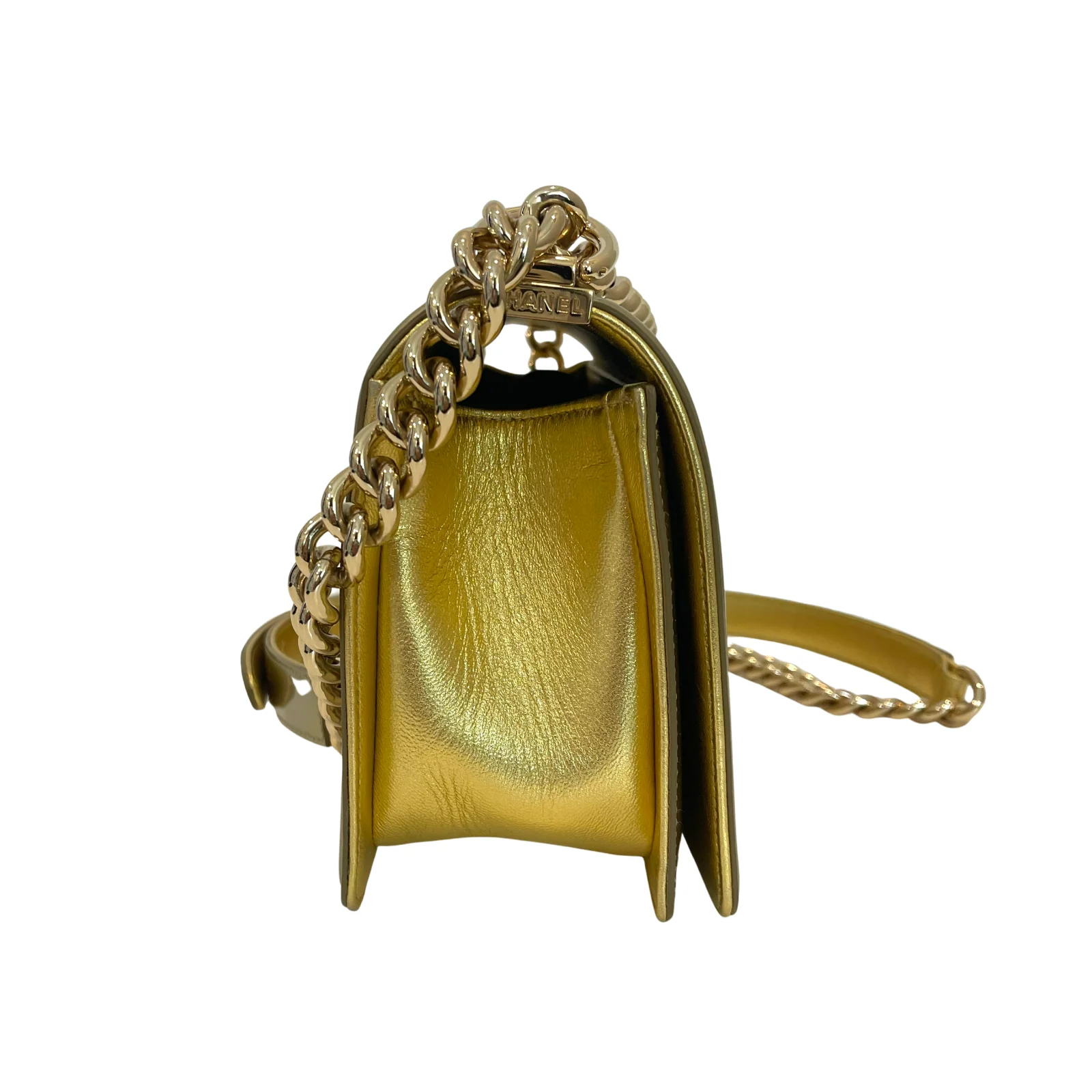 Old Medium Boy Bag in Patent Gold with GHW - Image 5