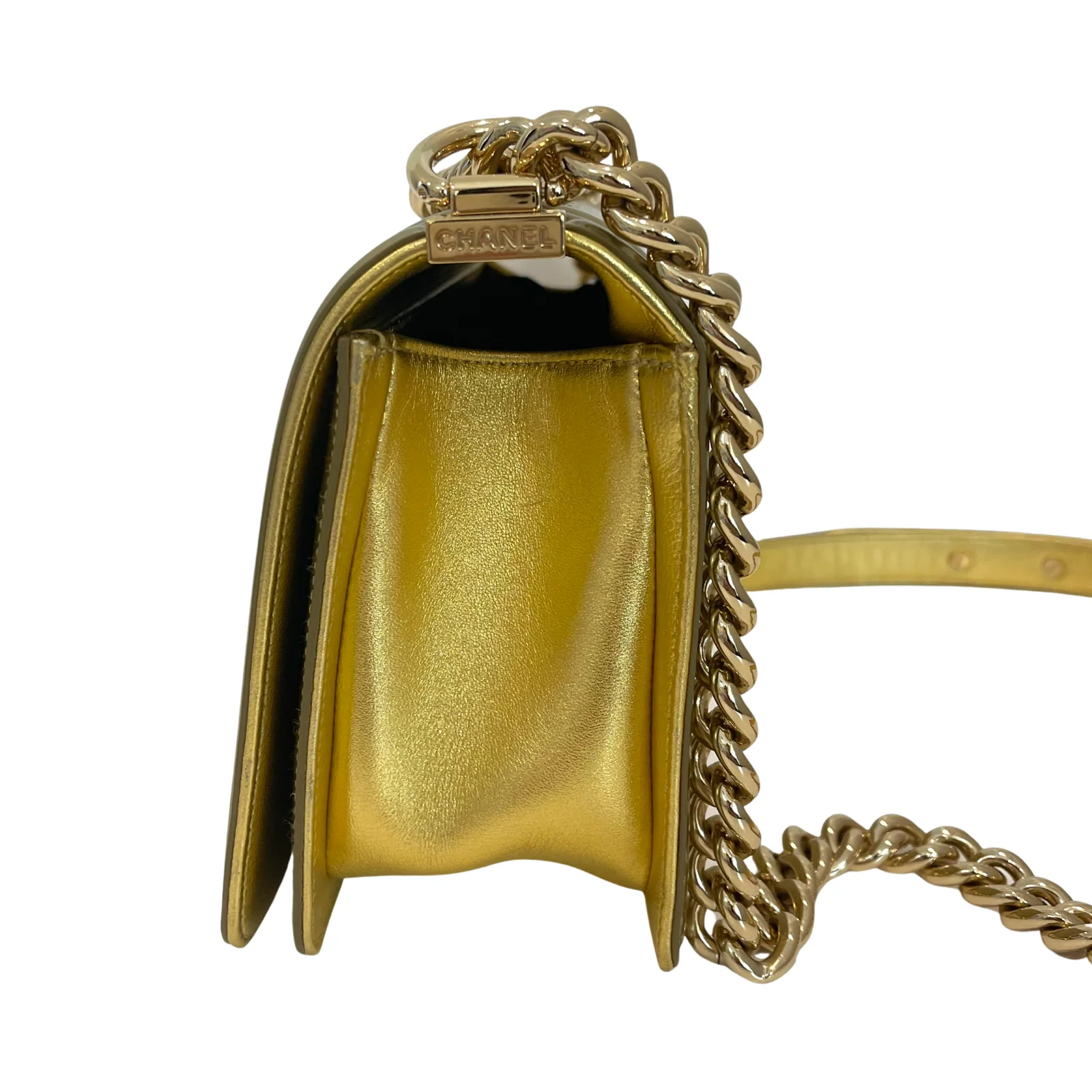 Old Medium Boy Bag in Patent Gold with GHW - Image 6