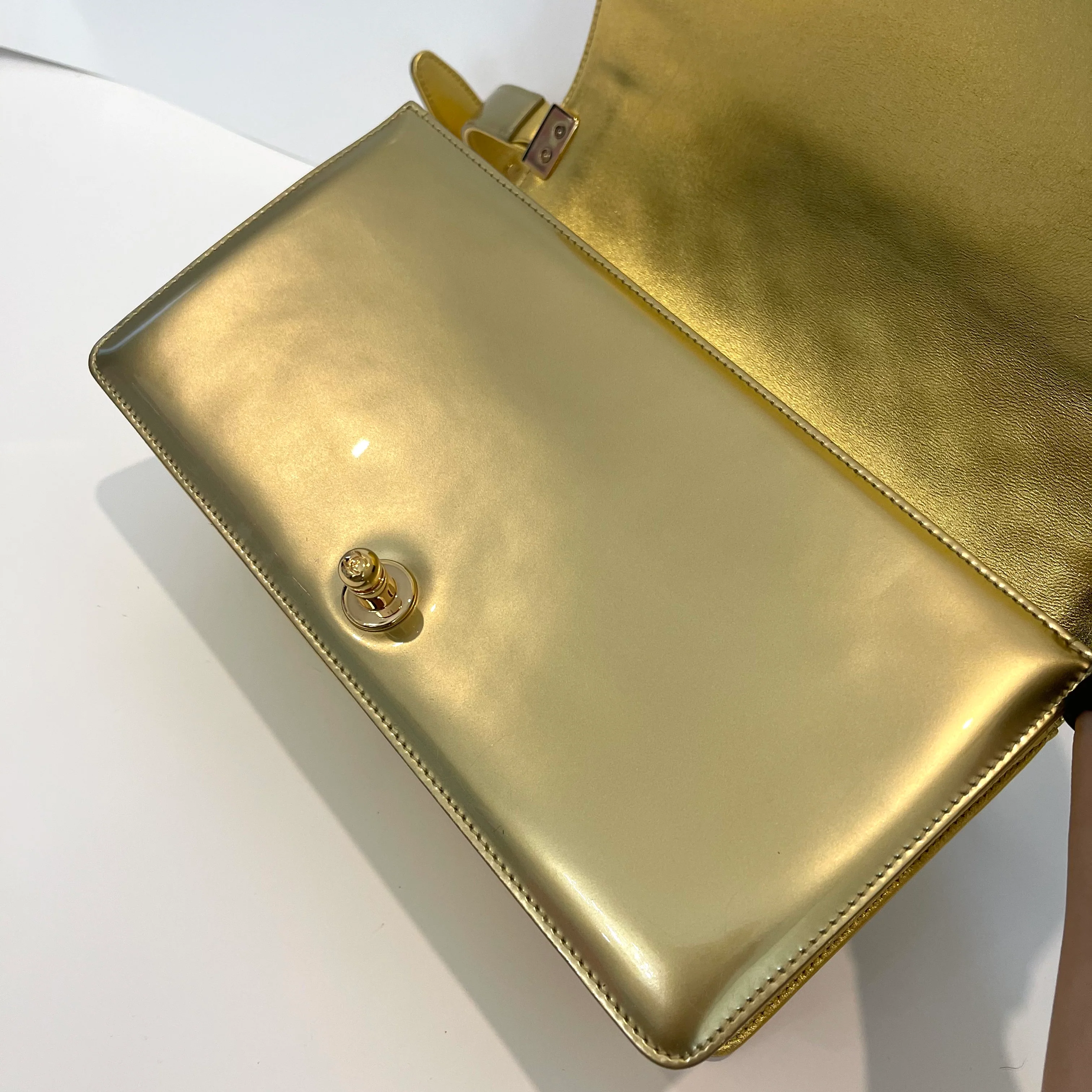 Old Medium Boy Bag in Patent Gold with GHW - Image 7