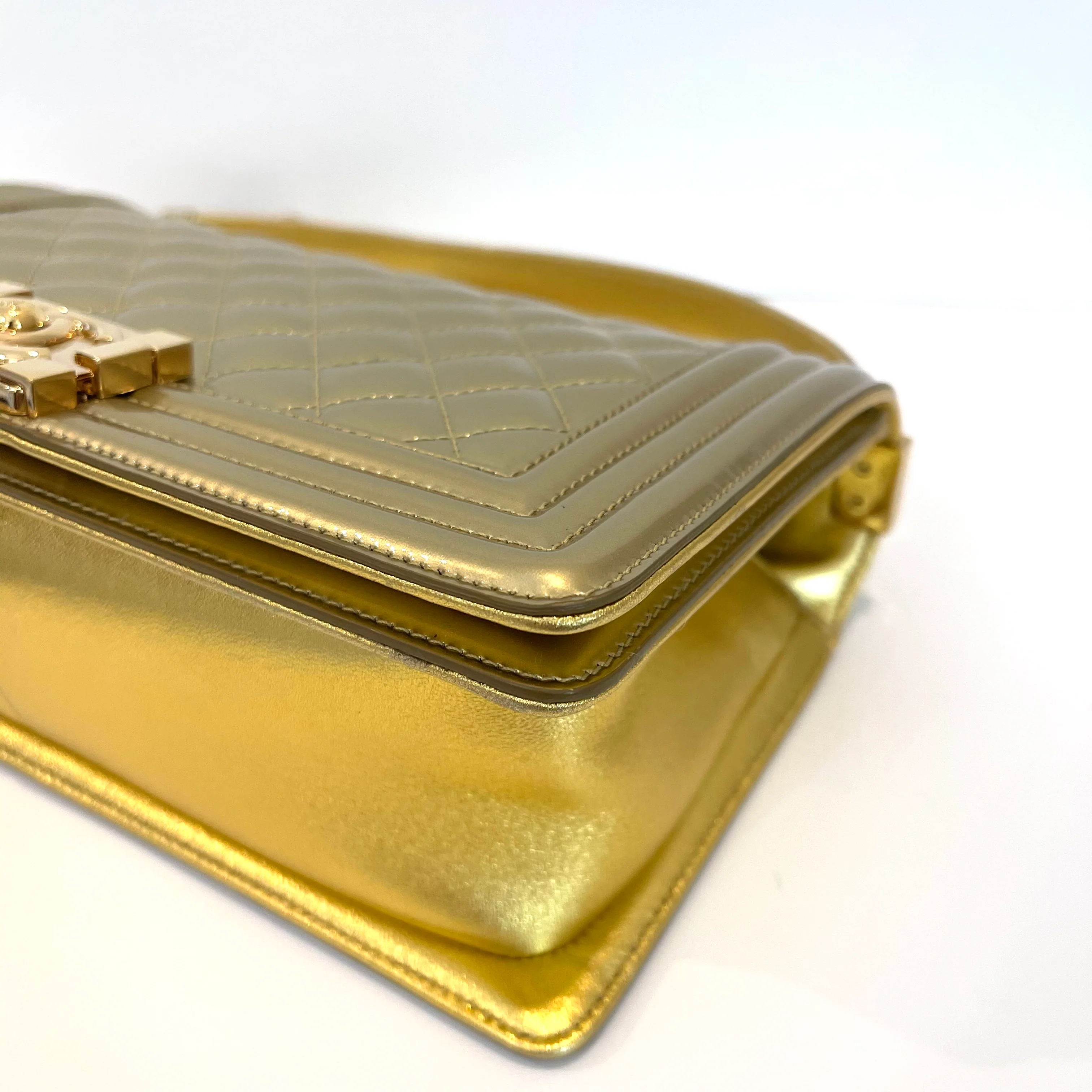 Old Medium Boy Bag in Patent Gold with GHW - Image 9