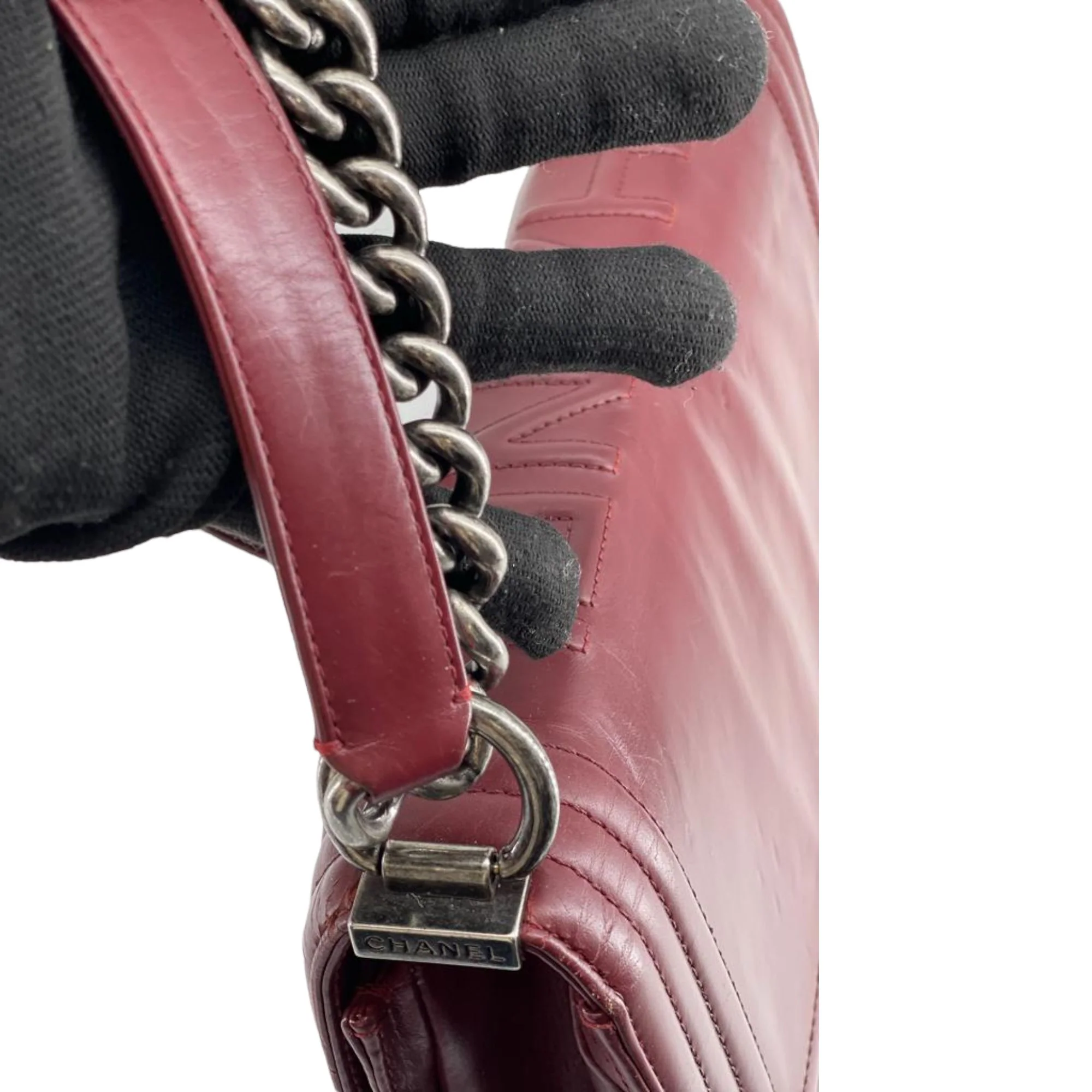 Old Medium Boy Bag Lambskin Burgundy RHW - Image 14